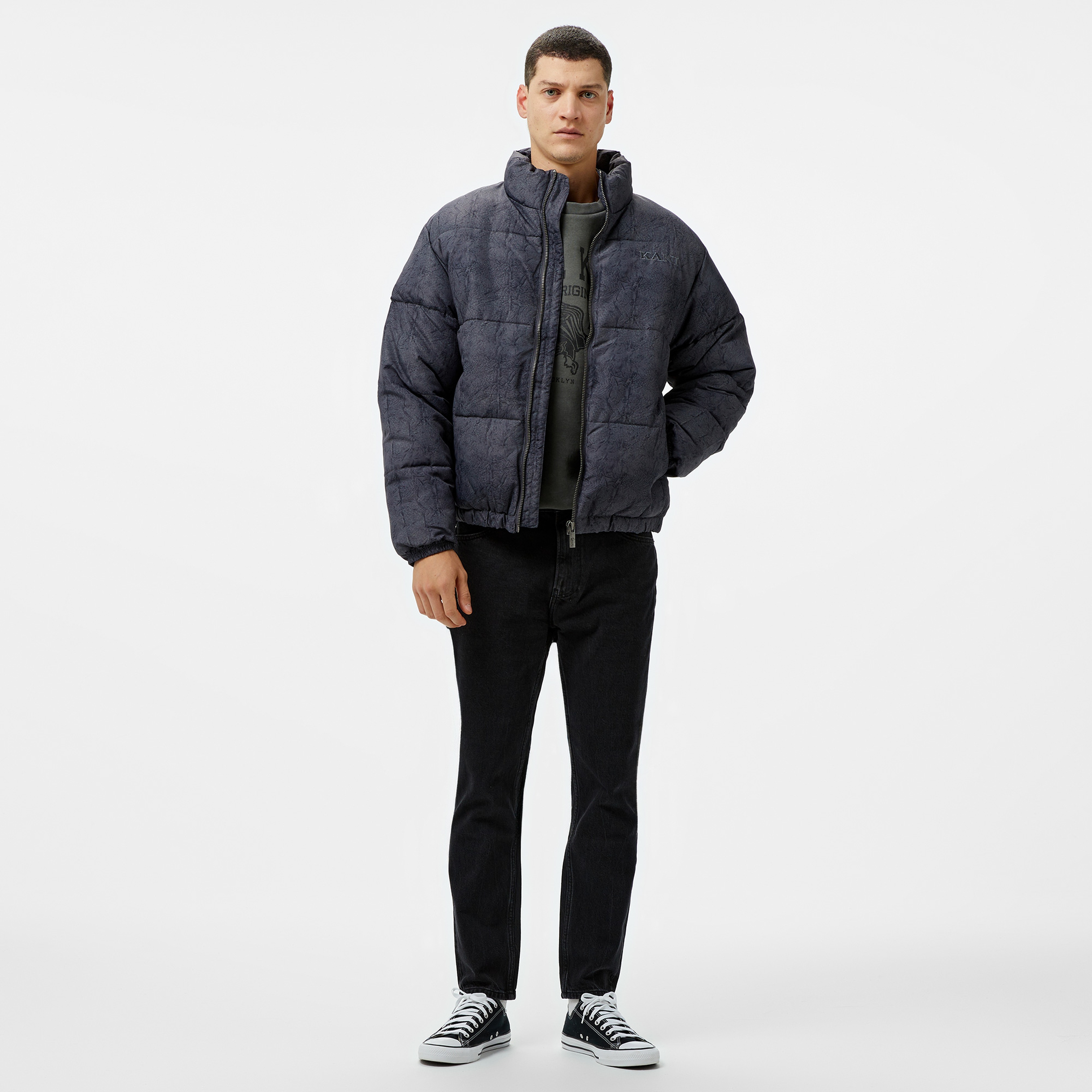 Karl Kani Retro Crackle Print Puffer Erkek Gri Ceket