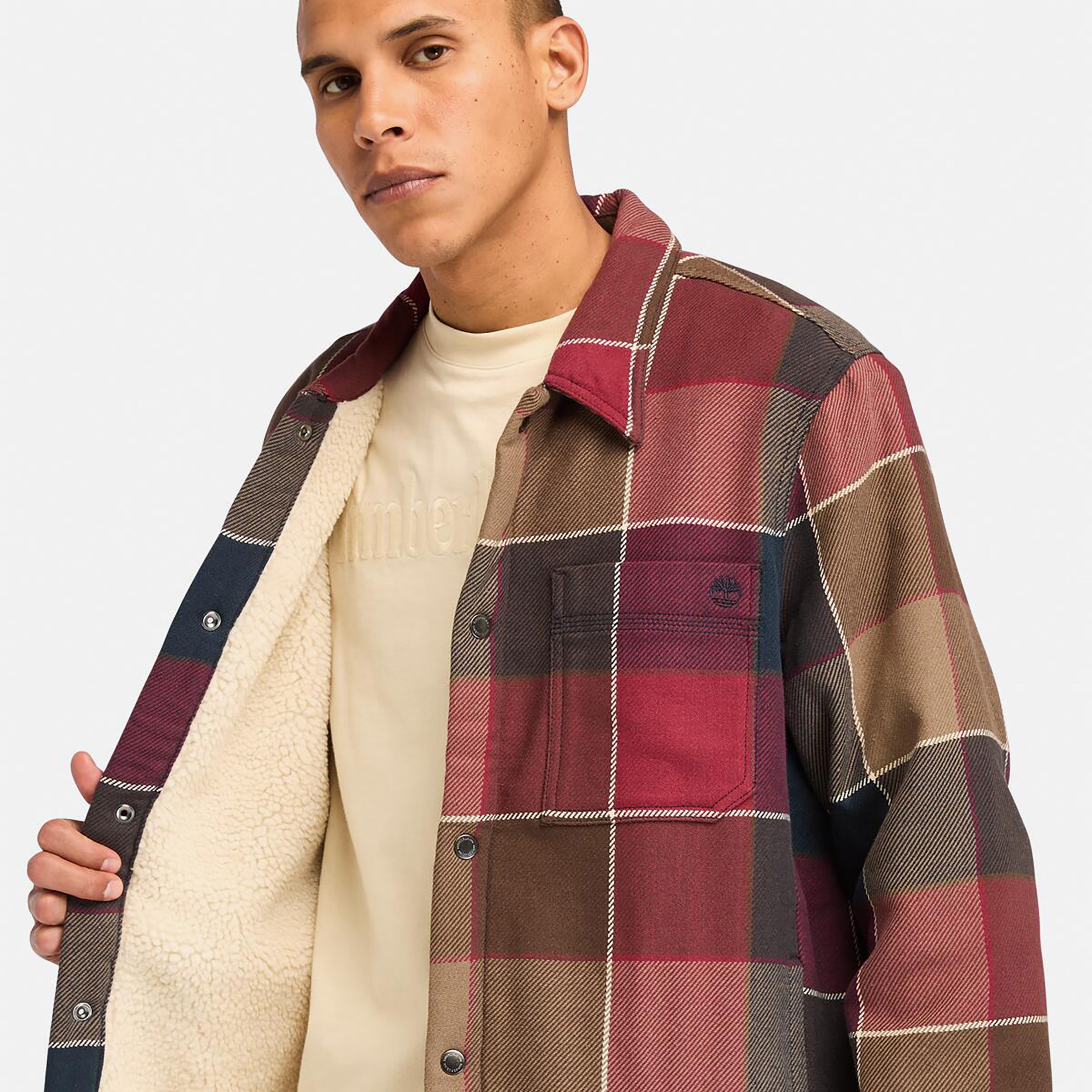 Timberland Sherpa Lined Plaid Erkek Bordo Ceket