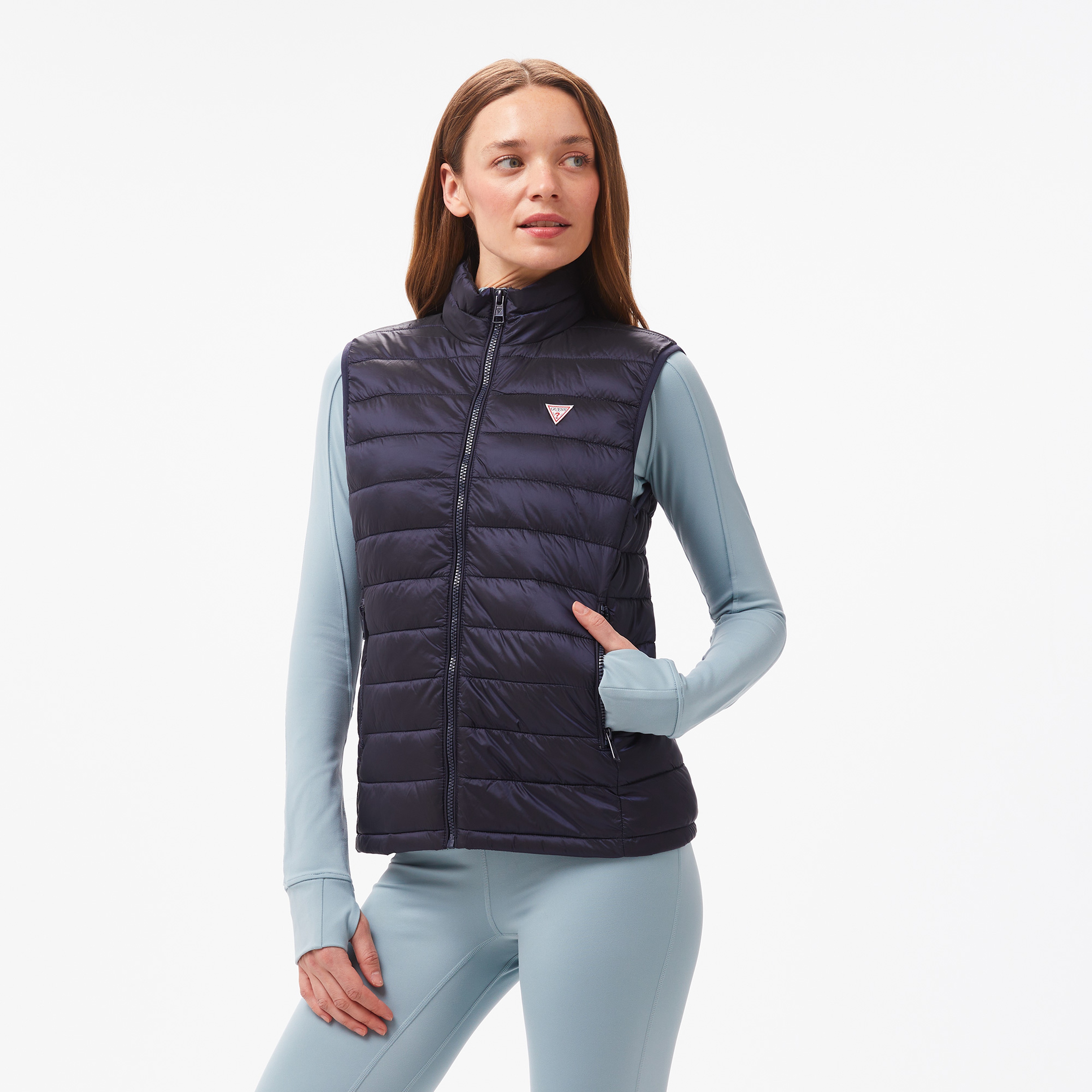 Guess Puffer Vest Iridescent Nylon 40 Kadın Lacivert Yelek