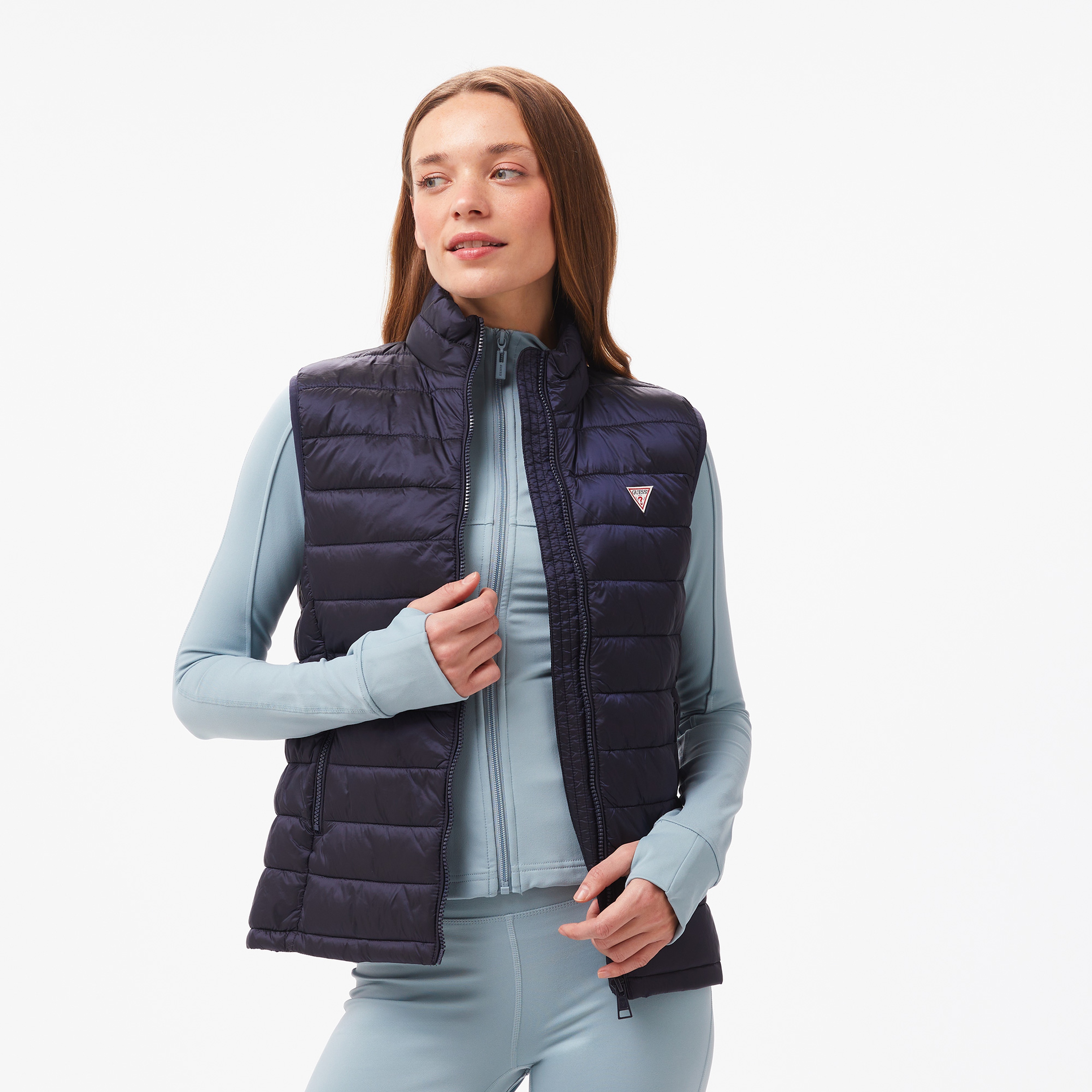 Guess Puffer Vest Iridescent Nylon 40 Kadın Lacivert Yelek