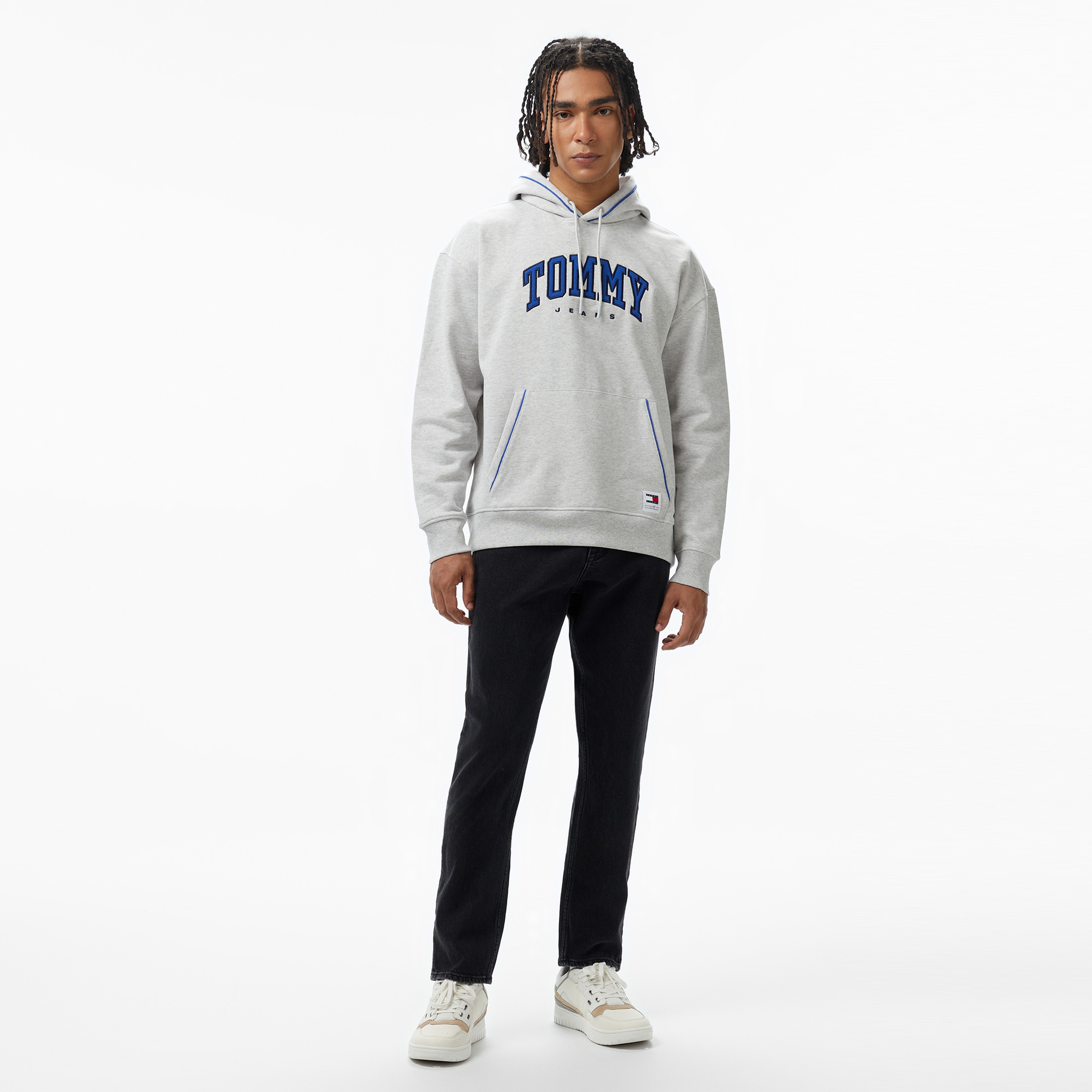 Tommy Hilfiger Jeans Varsity Pipping Hood Erkek Gri Hoodie