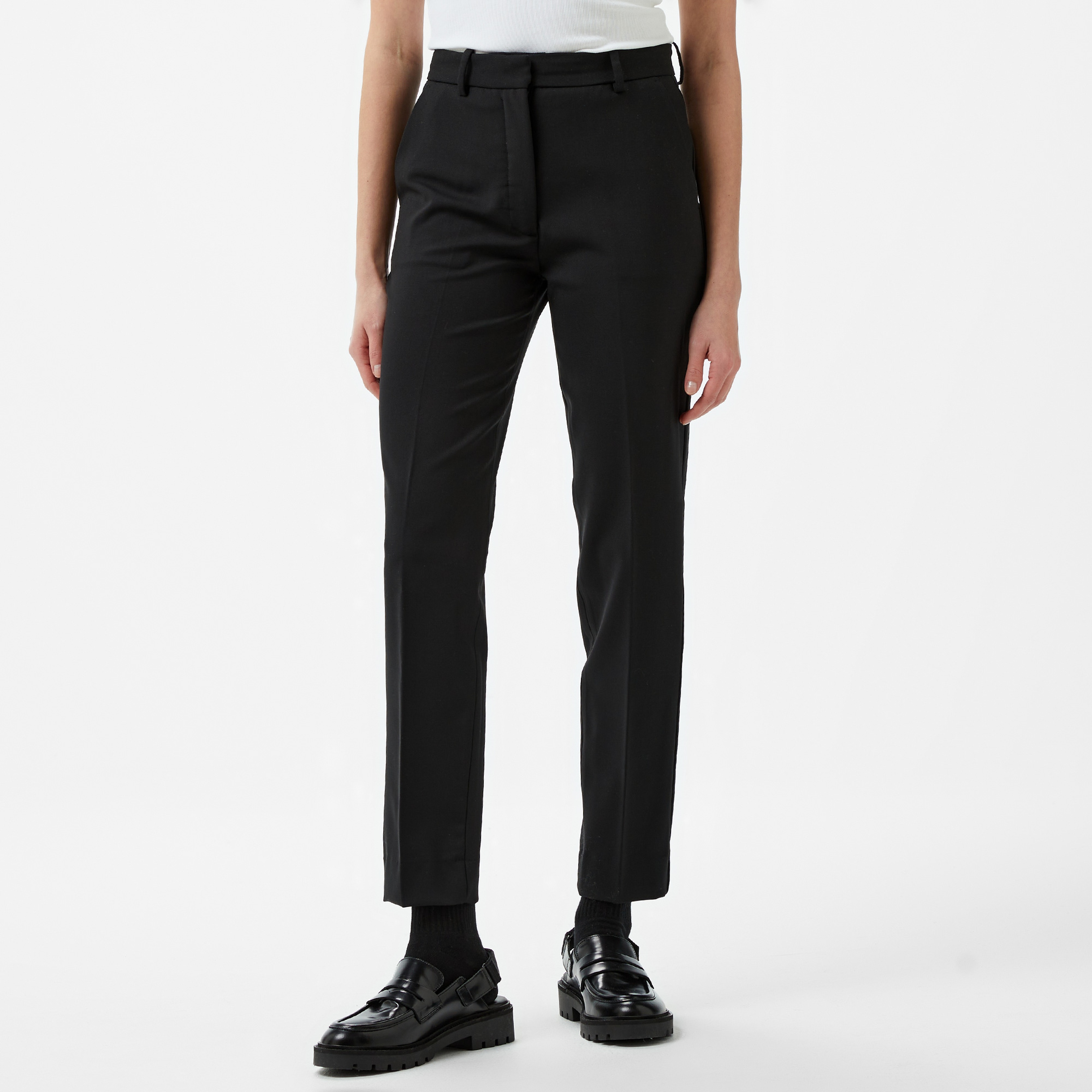 Calvin Klein Stretch Wool Slim Tapered Leg Kadın Siyah Pantolon