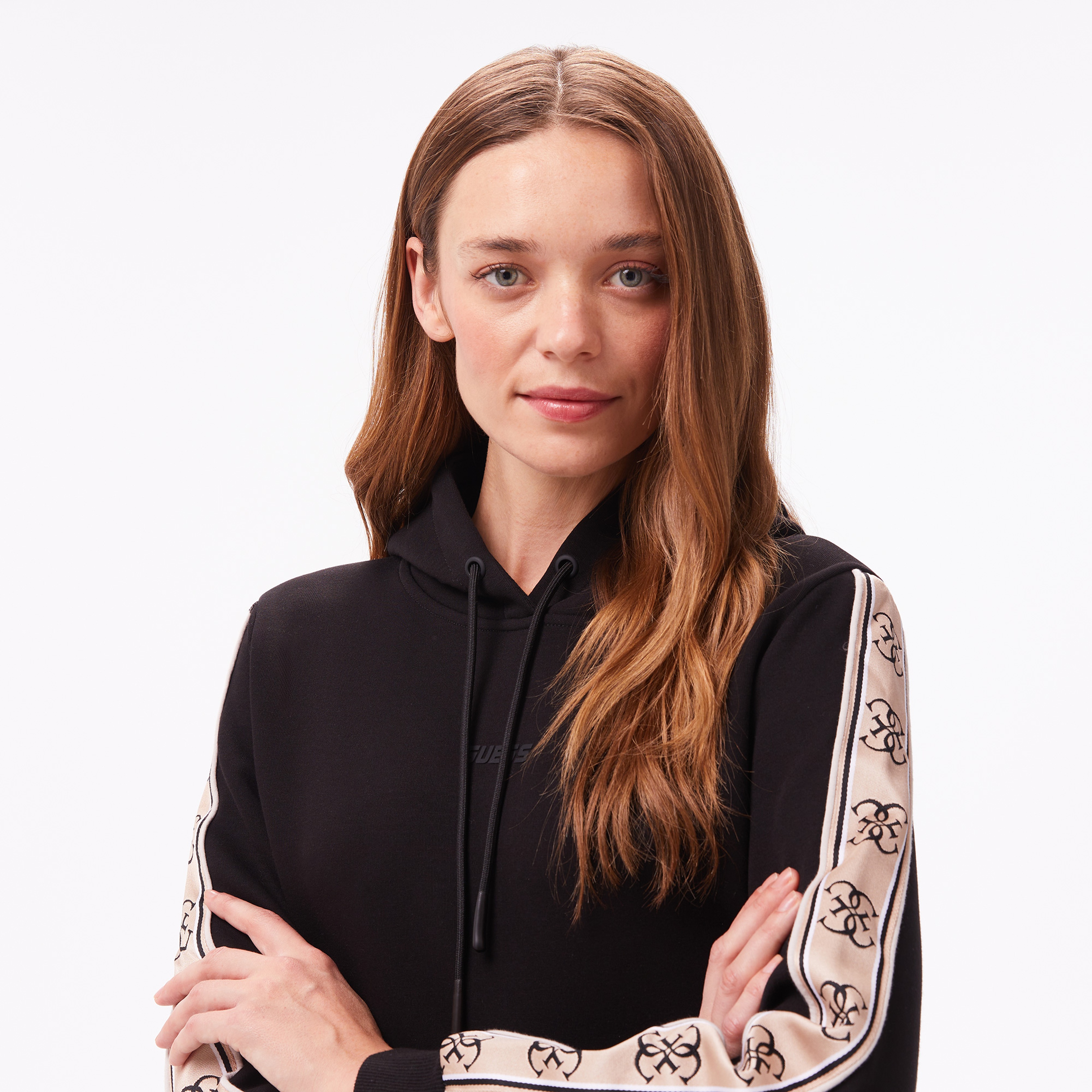 Guess Carla Hooded Punto Milano 300 Kadın Siyah Sweatshirt