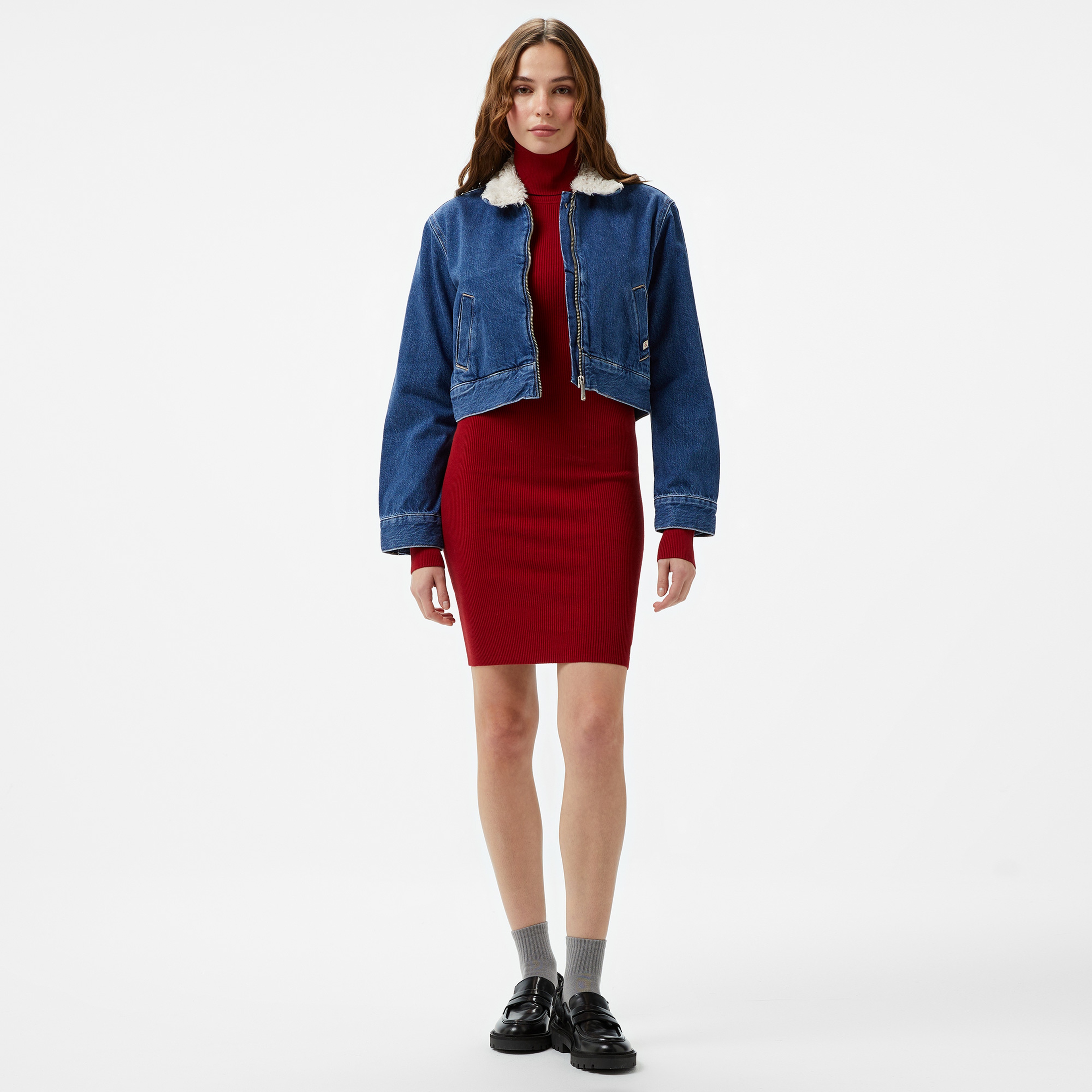 Calvin Klein Jeans Denim Zip Sherpa Kadın Mavi Ceket