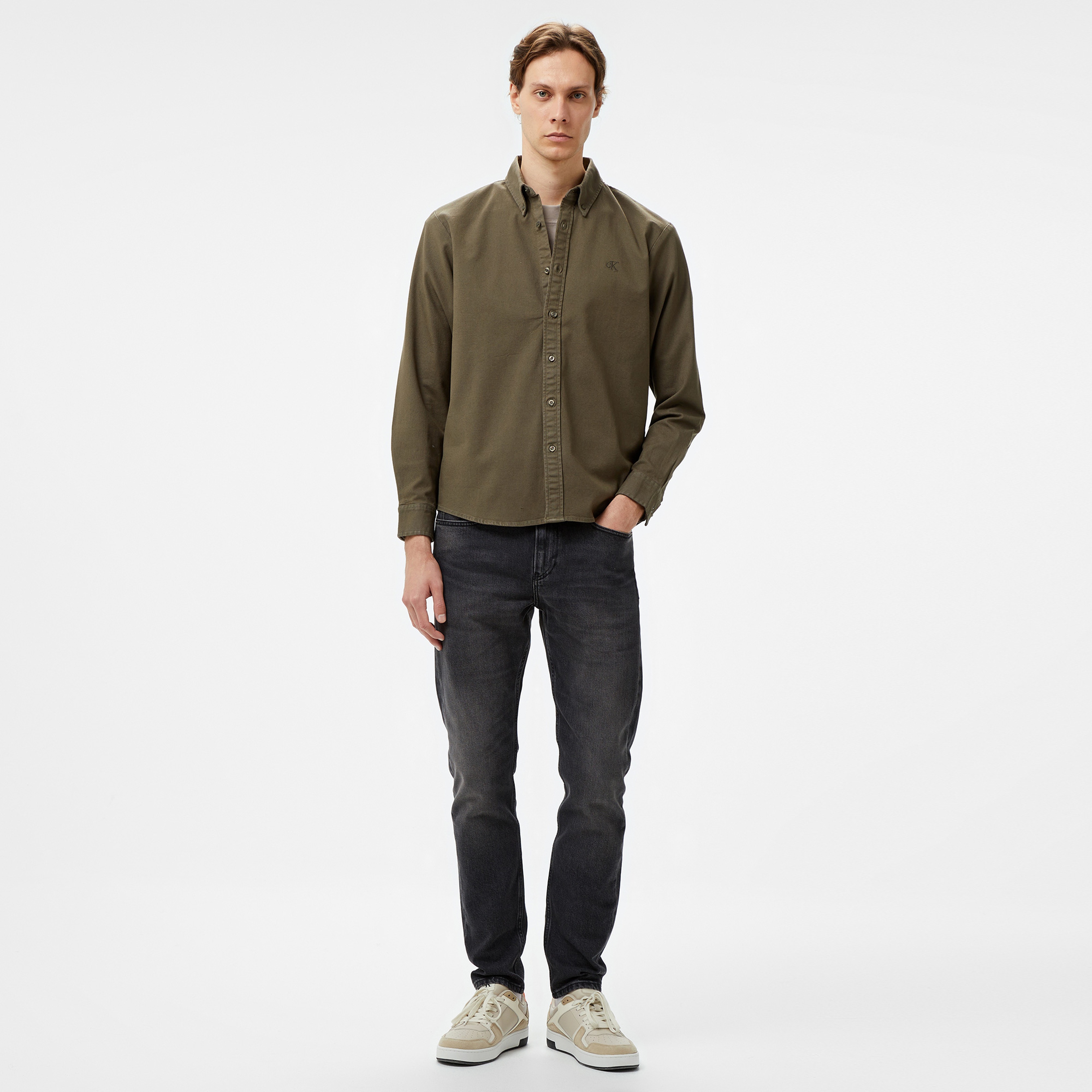 Calvin Klein Jeans Garment Dye Erkek Gri Gömlek