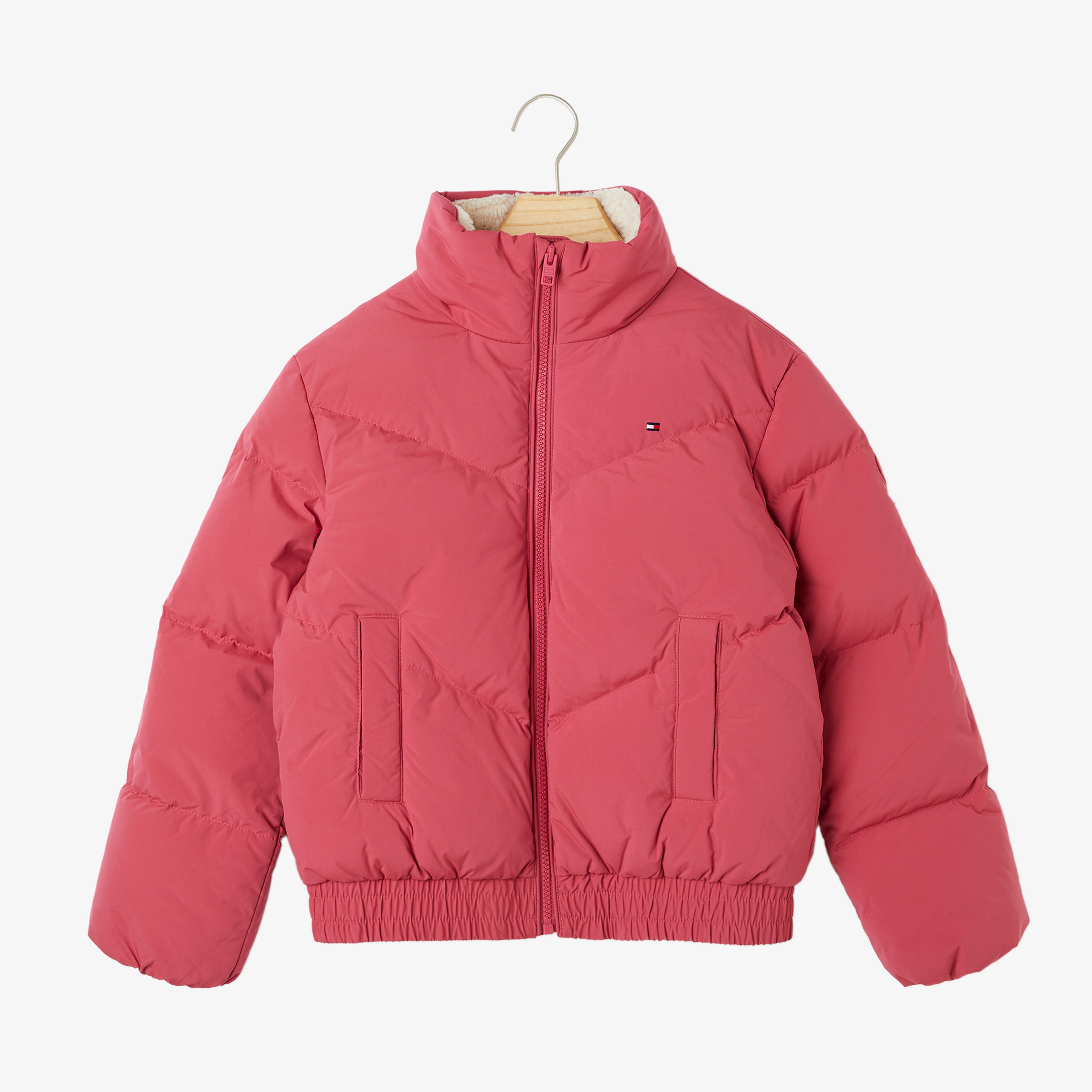 Tommy Hilfiger Teddy Collar Short Puffer Çocuk Pembe Ceket