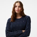 Tommy Hilfiger Soft Wool Cable Kadın Mavi Kazak
