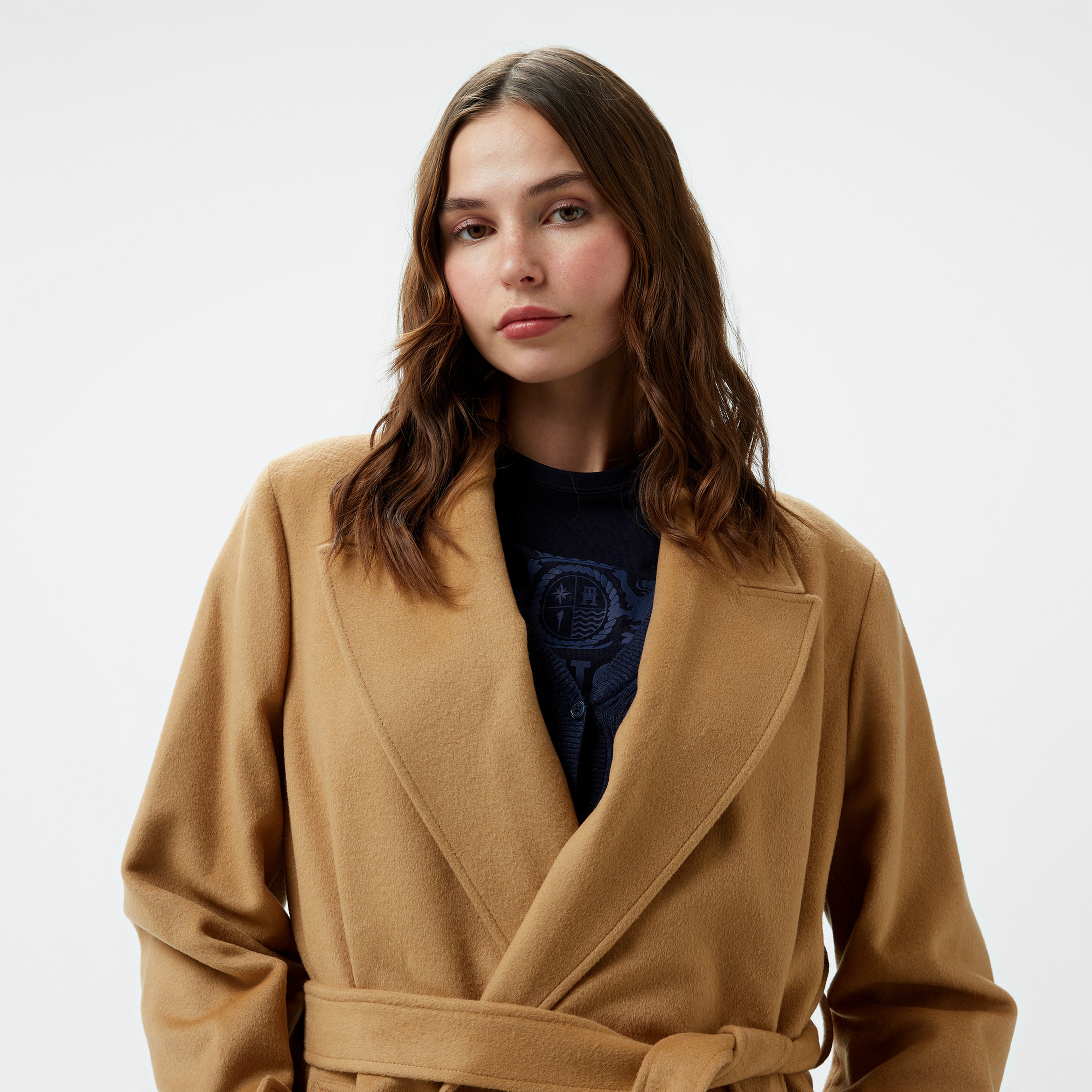 Tommy Hilfiger Wool Blend Belted Kadın Haki Mont