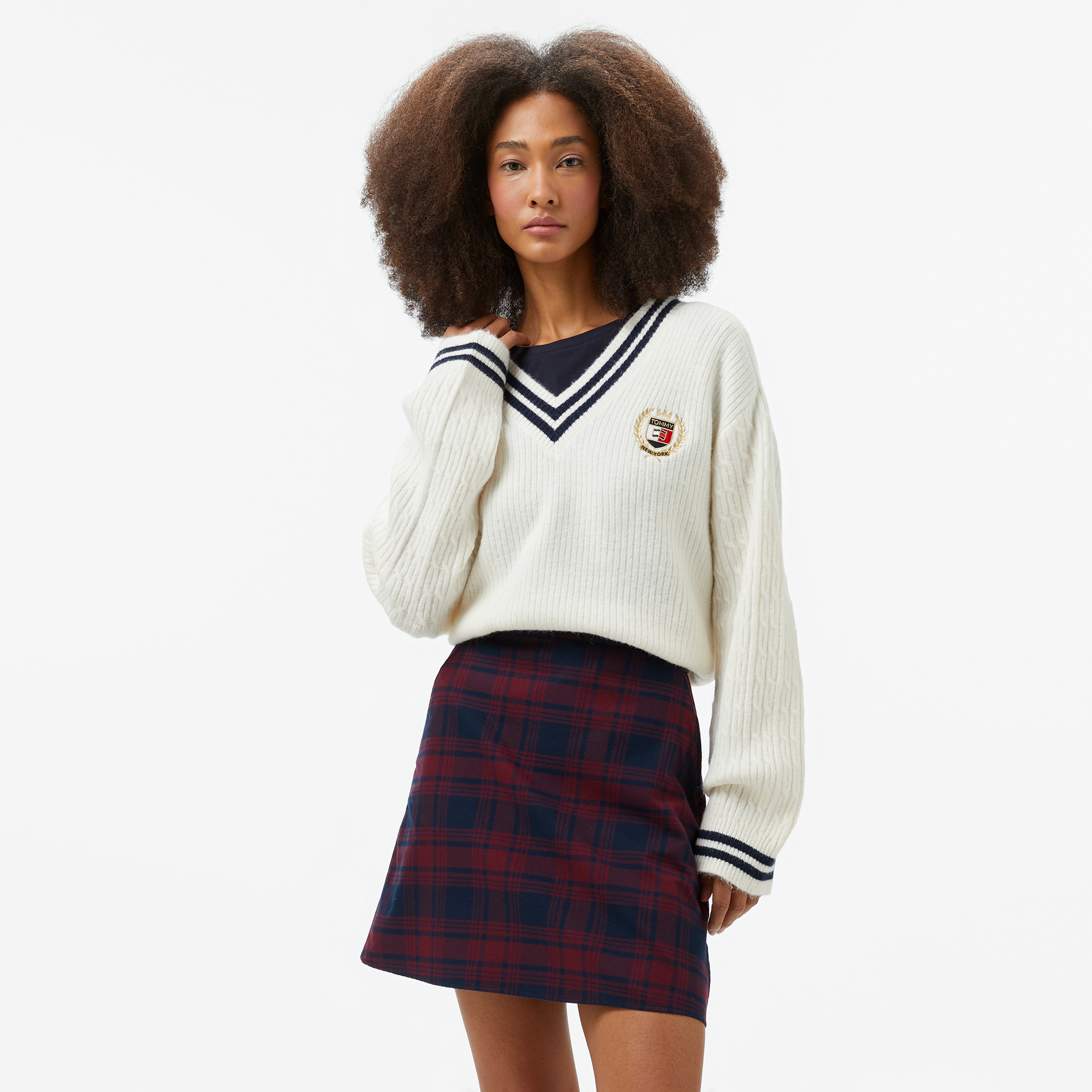 Tommy Hilfiger Jeans Vnck Crest Cable Kadın Beyaz Kazak