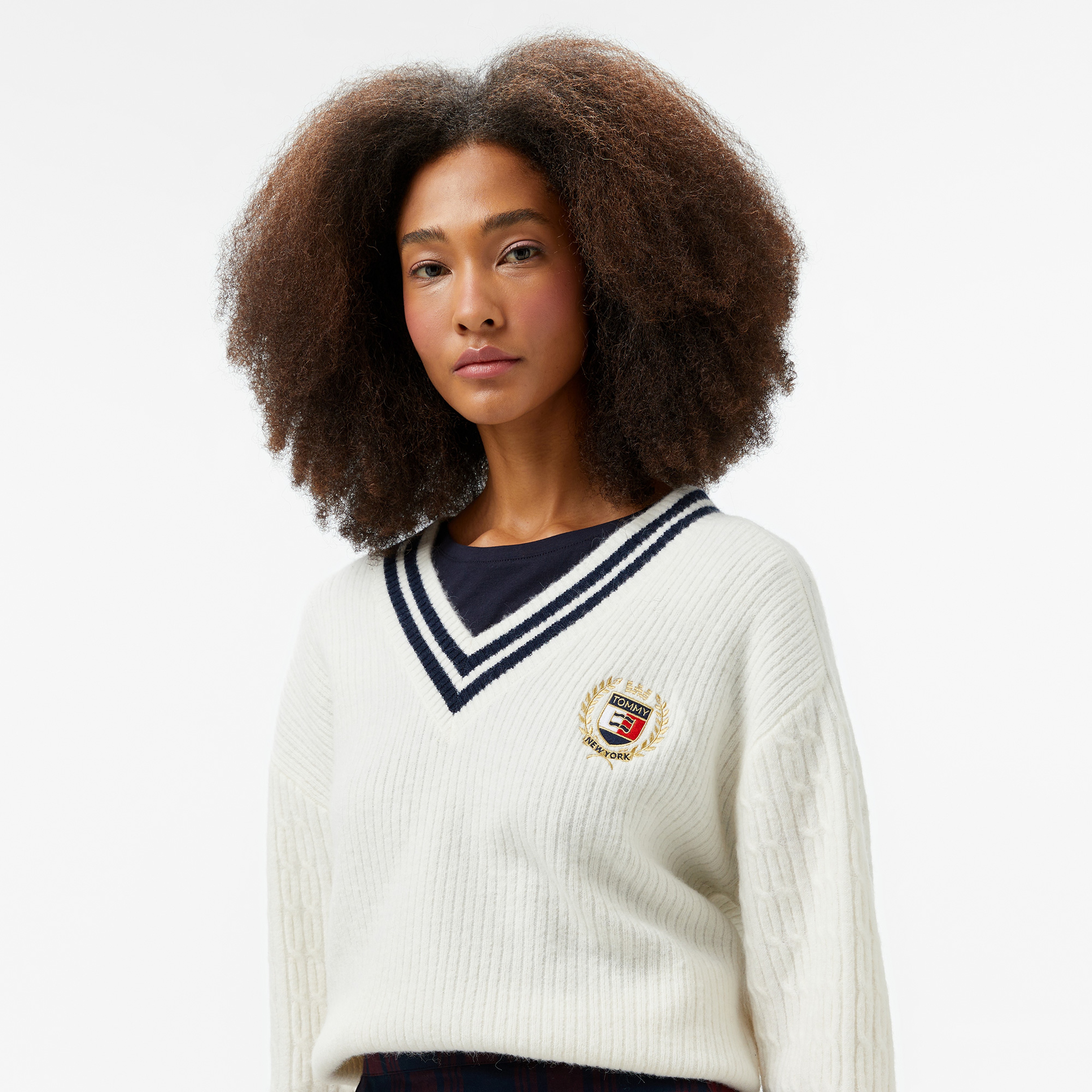 Tommy Hilfiger Jeans Vnck Crest Cable Kadın Beyaz Kazak