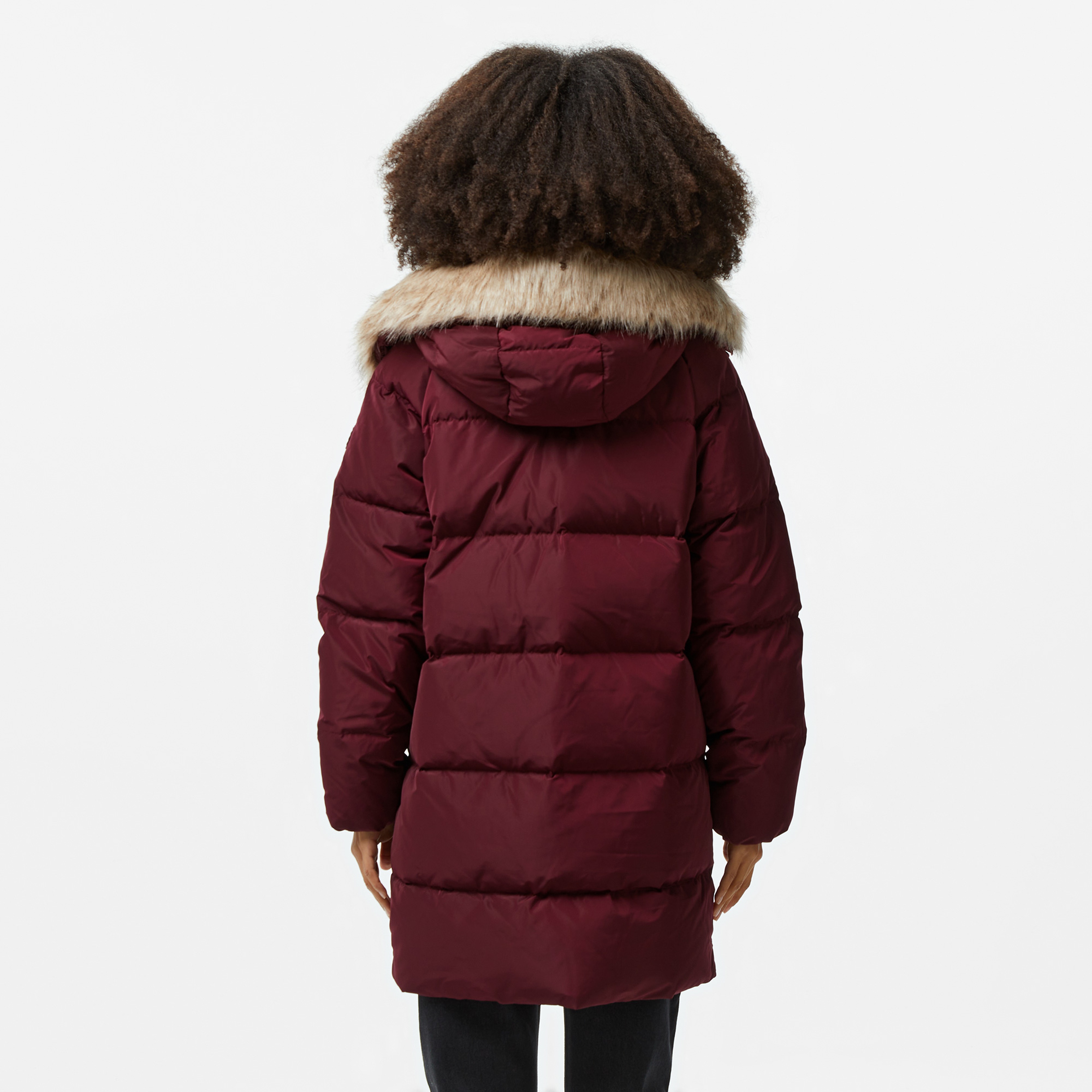 Tommy Hilfiger Mw Down Reg Coat With Fur Kadın Bordo Mont