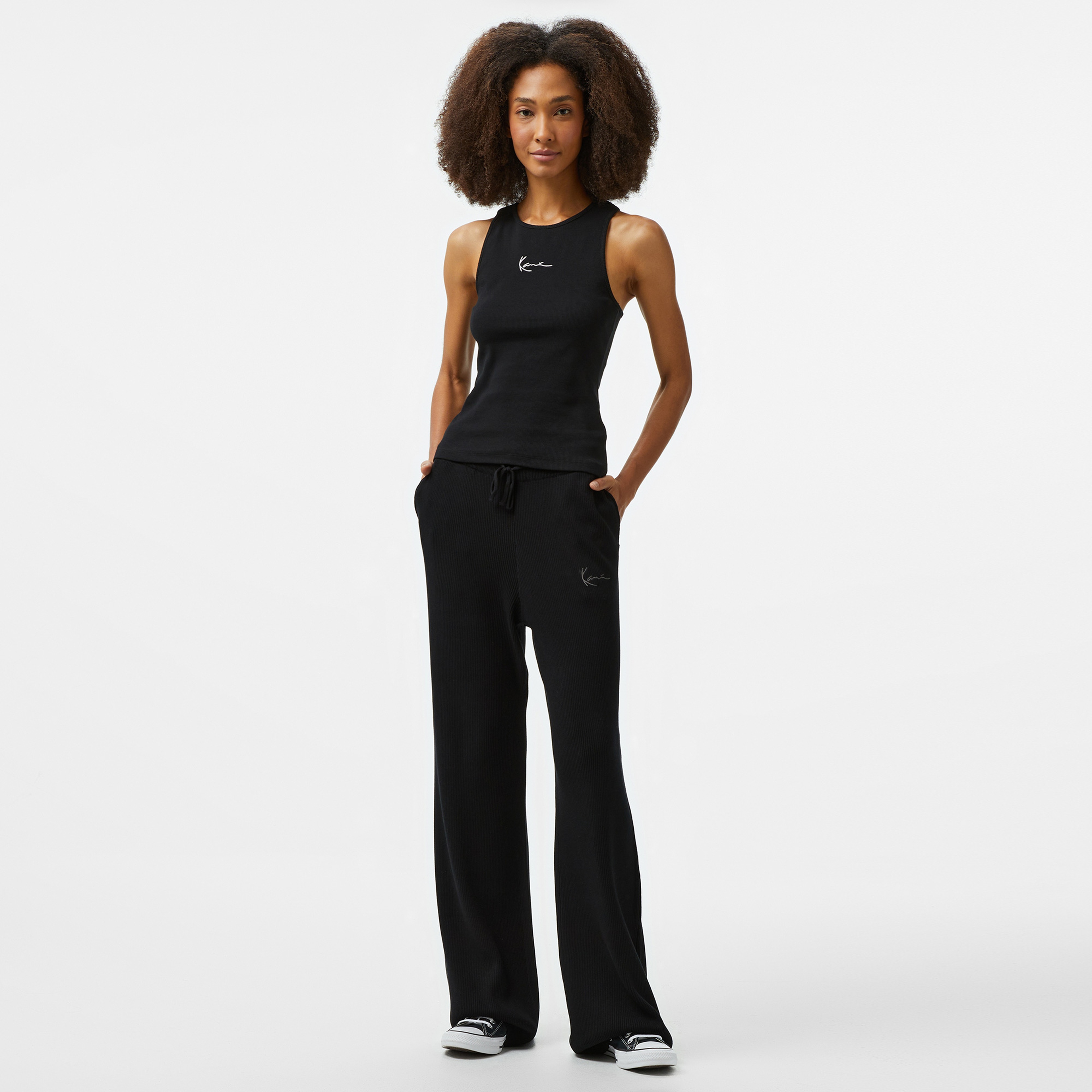 Karl Kani Small Signature Racer Rib Kadın Siyah Kolsuz T-Shirt