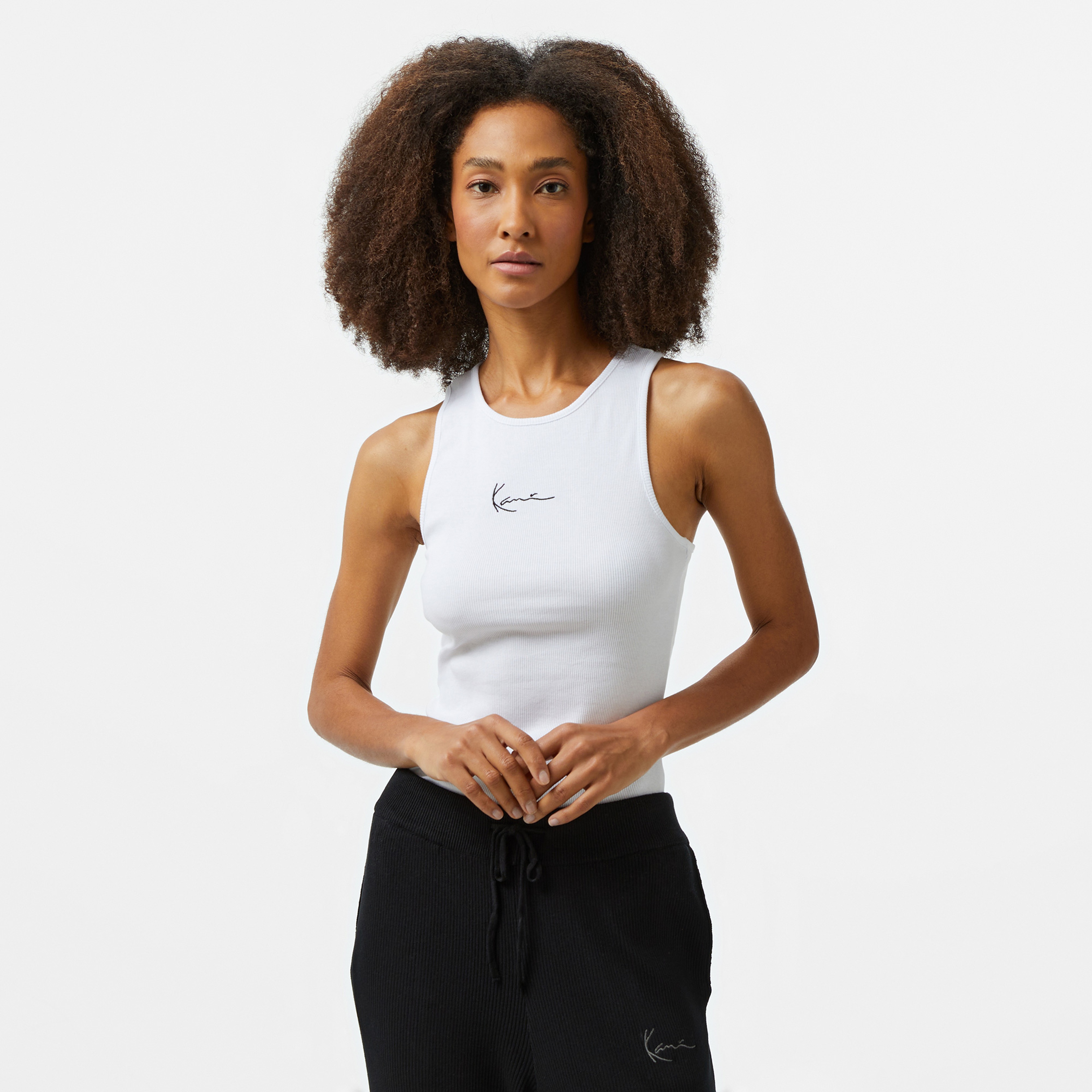 Karl Kani Small Signature Racer Rib Kadın Beyaz Kolsuz T-Shirt