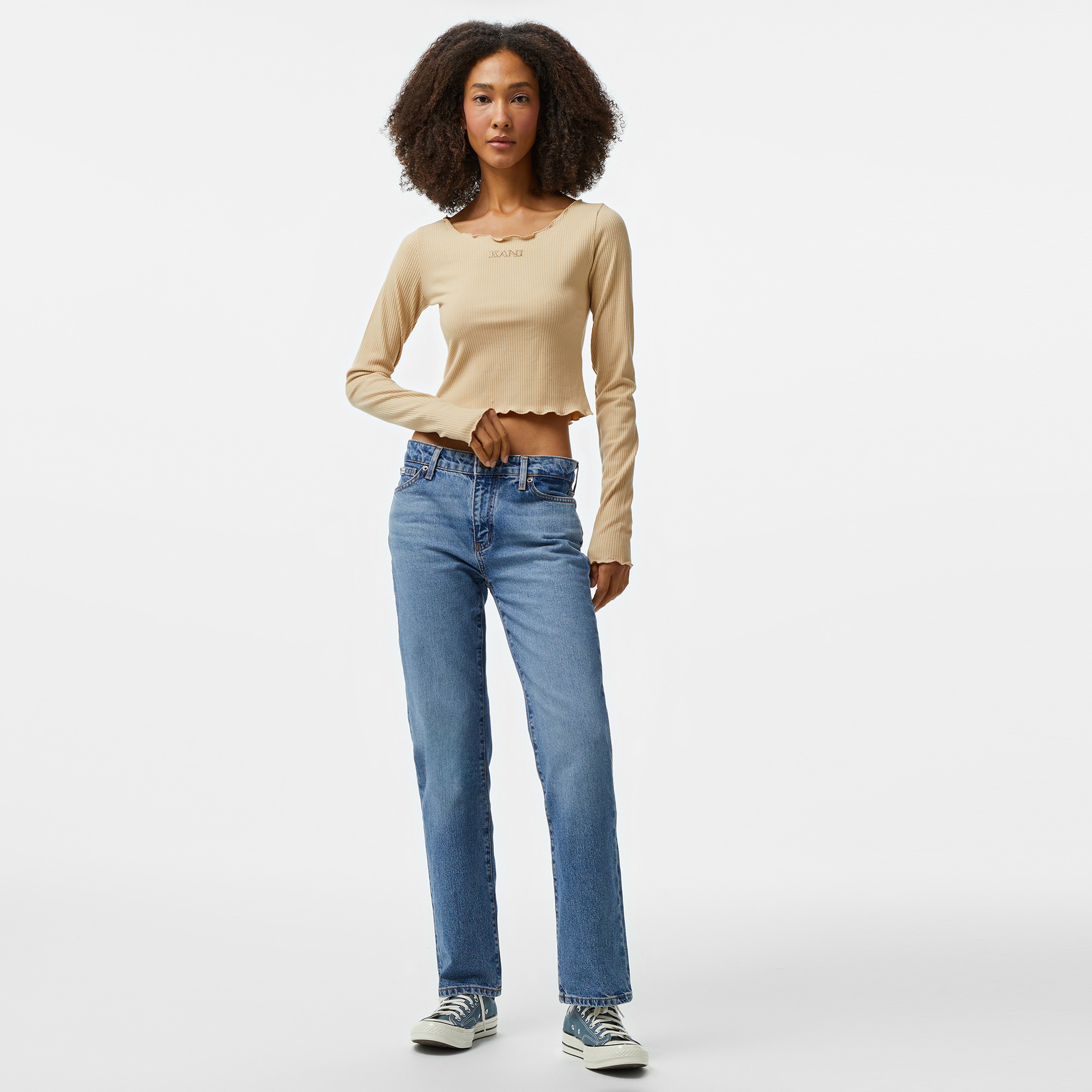 Karl Kani Retro Rib Uzun Kollu Kadın Bej T-Shirt