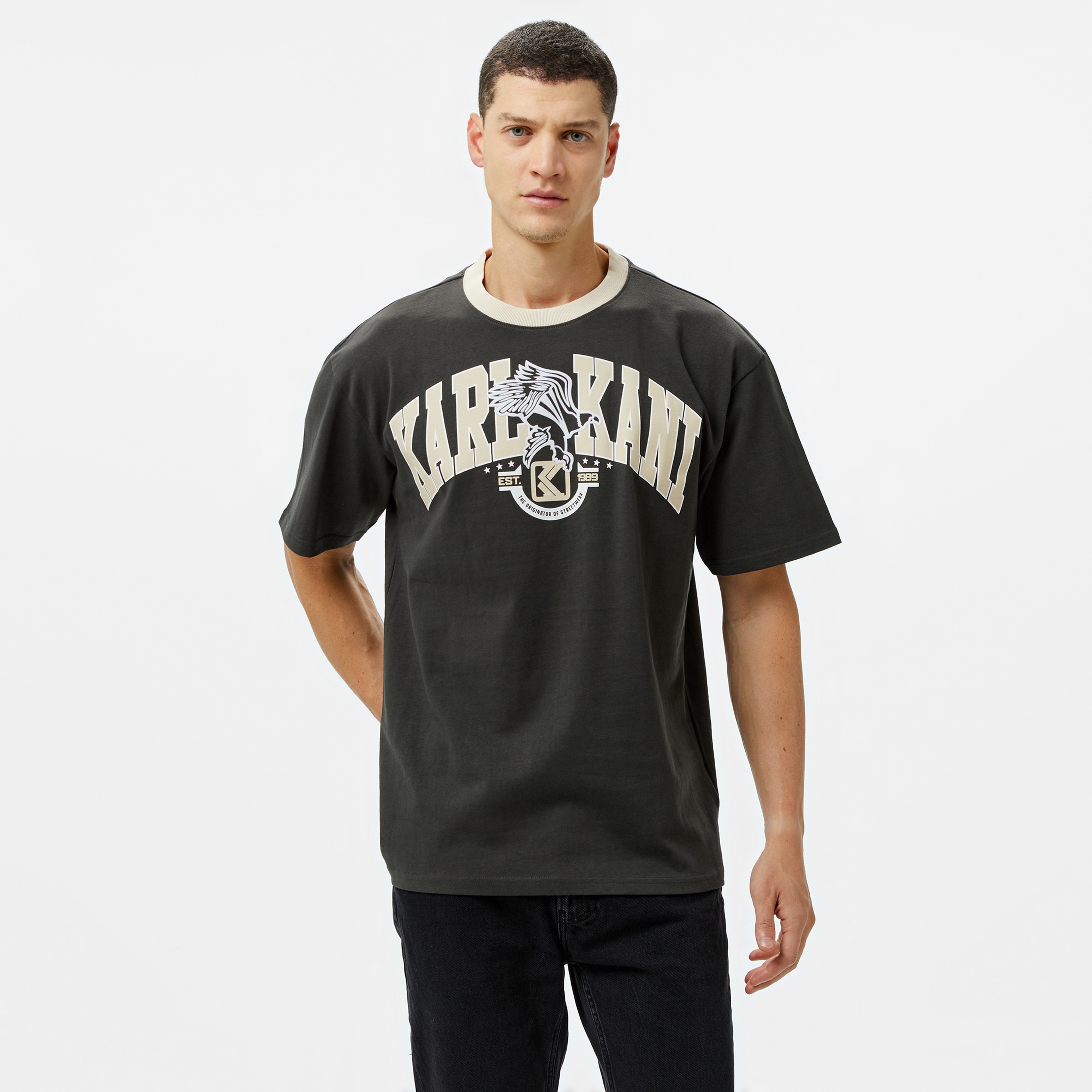 Karl Kani Og Eagle Print Erkek Gri T-Shirt