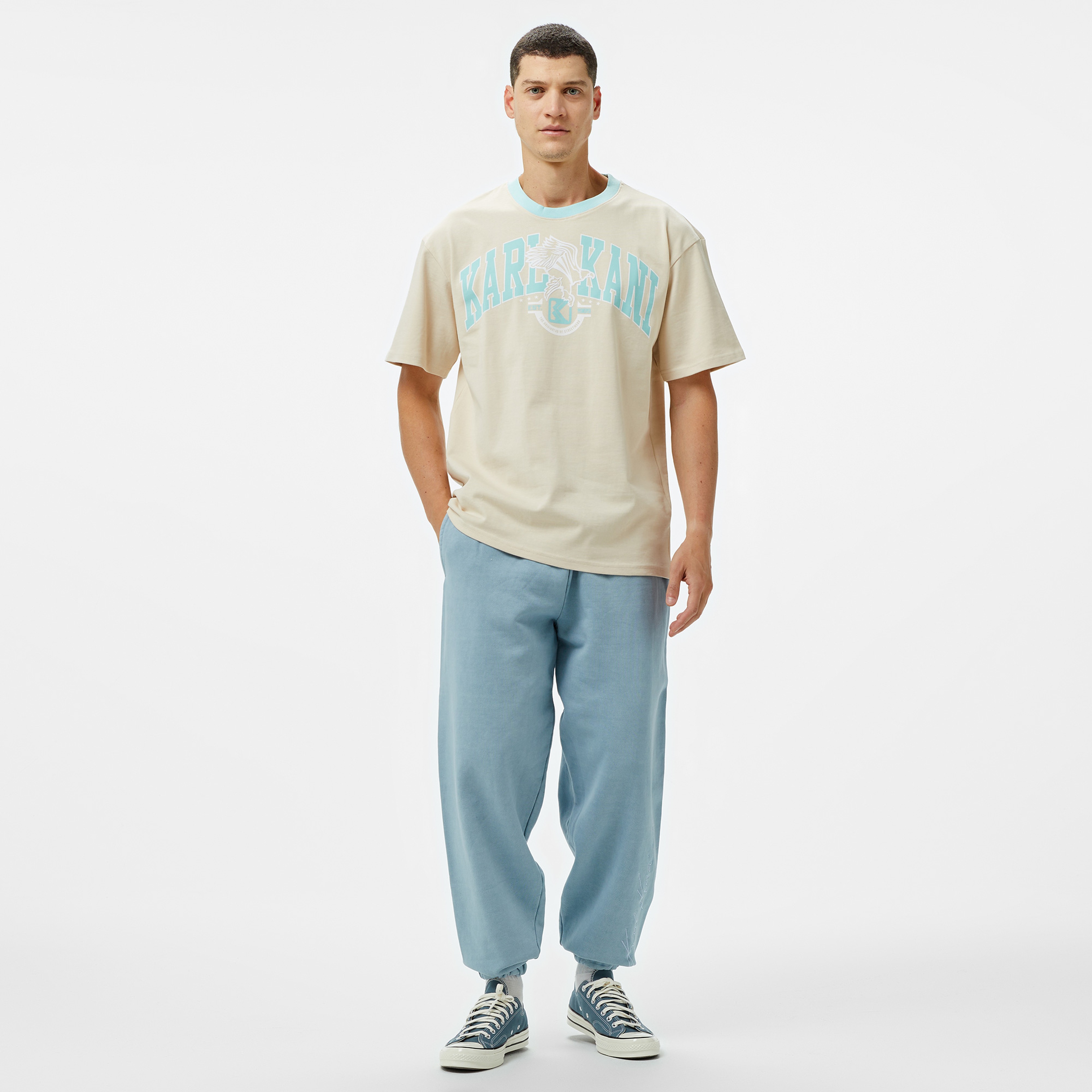 Karl Kani Og Eagle Print Erkek Bej T-Shirt