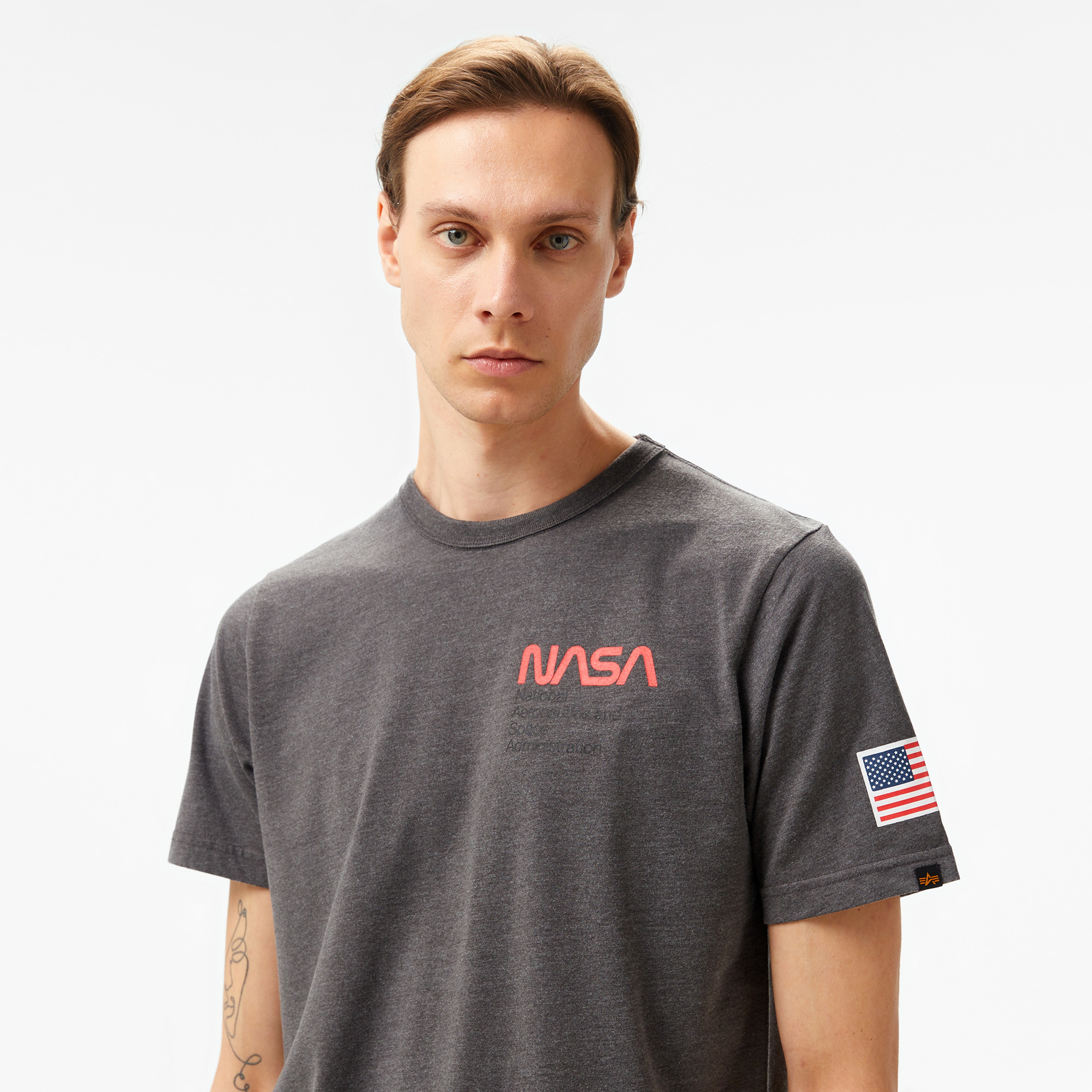Alpha Industries Nasa Worm Logo Unisex Gri T-Shirt