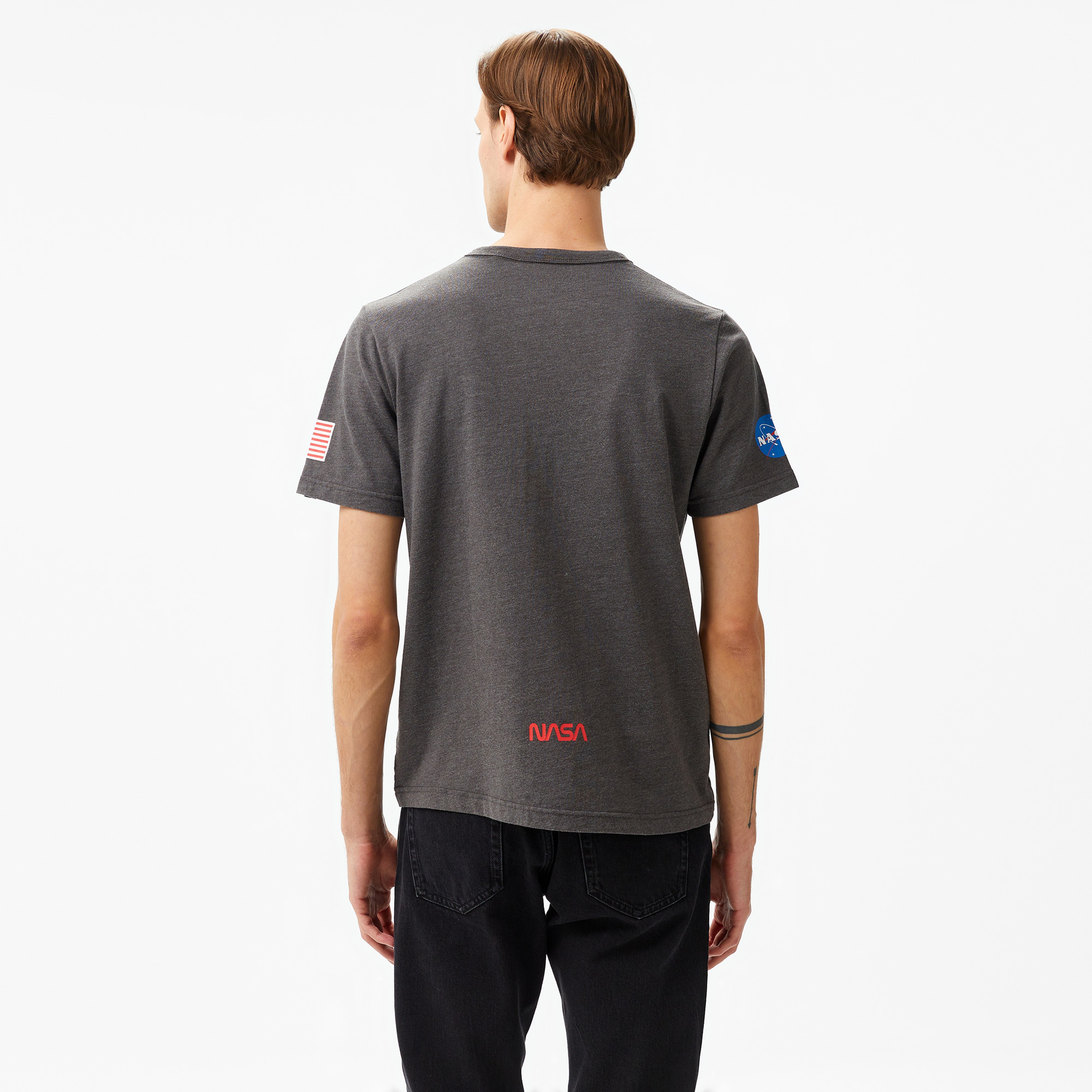 Alpha Industries Nasa Worm Logo Unisex Gri T-Shirt