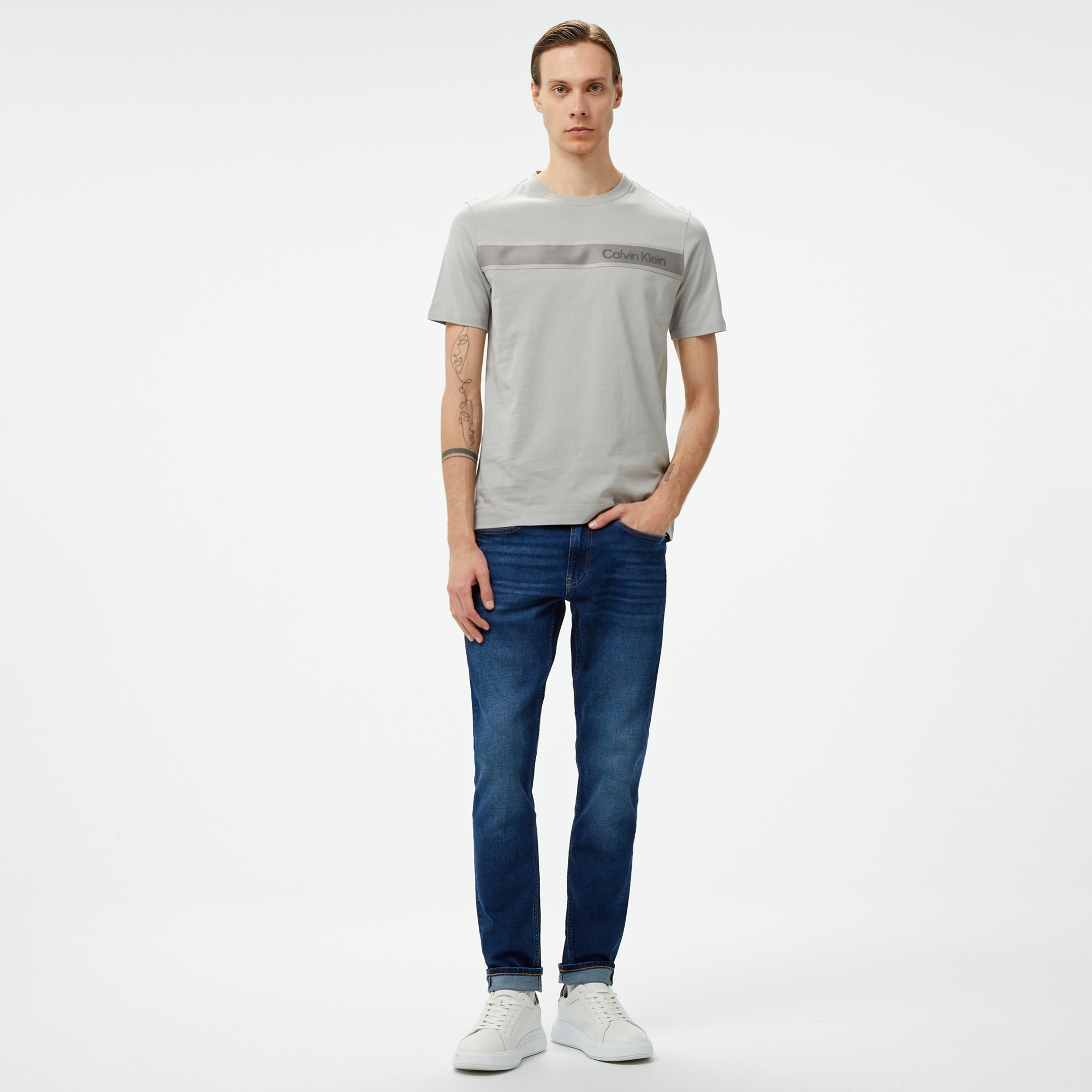 Calvin Klein Erkek Gri T-Shirt