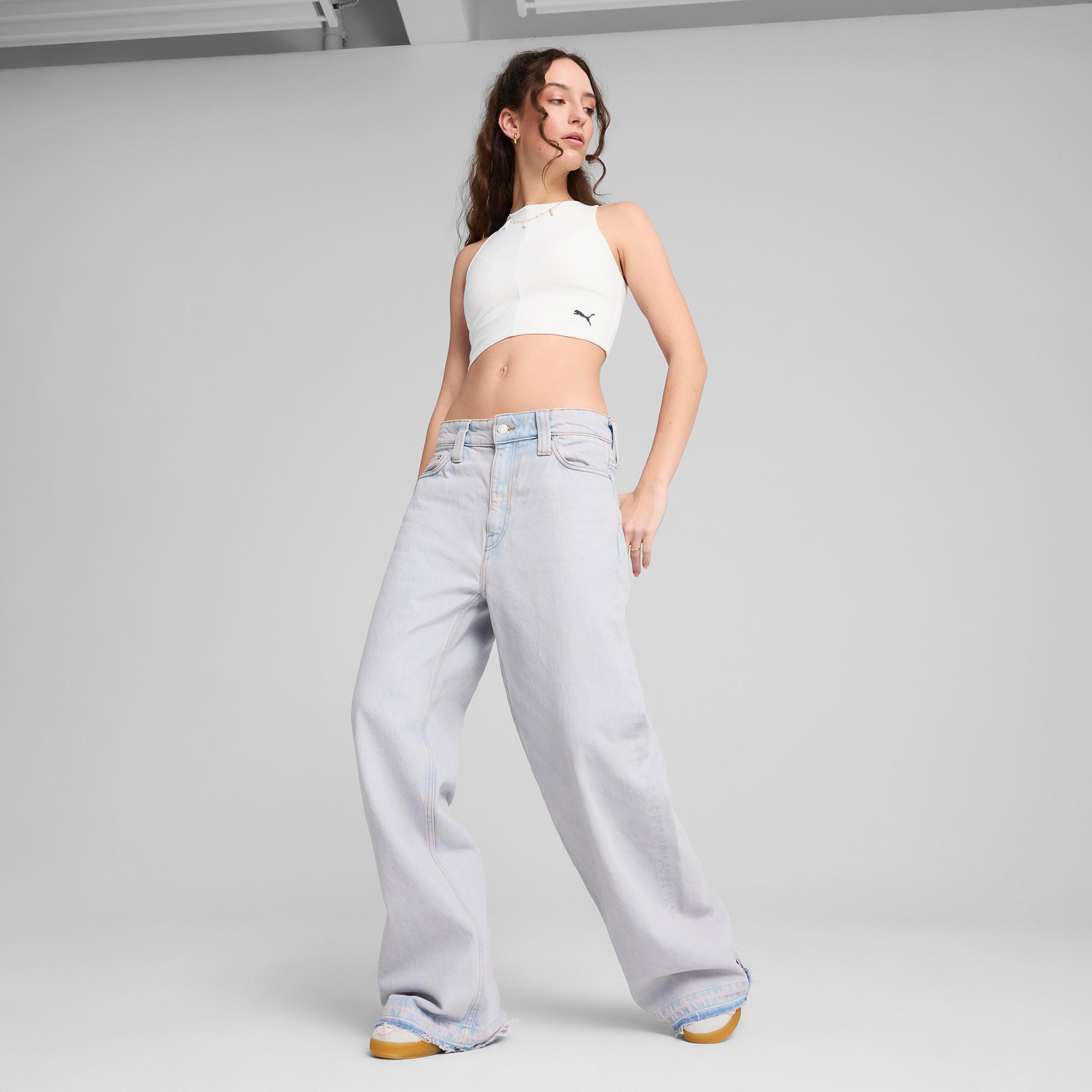Puma Wardrobe Essentials Ribbed Crop Top Kadın Beyaz Atlet