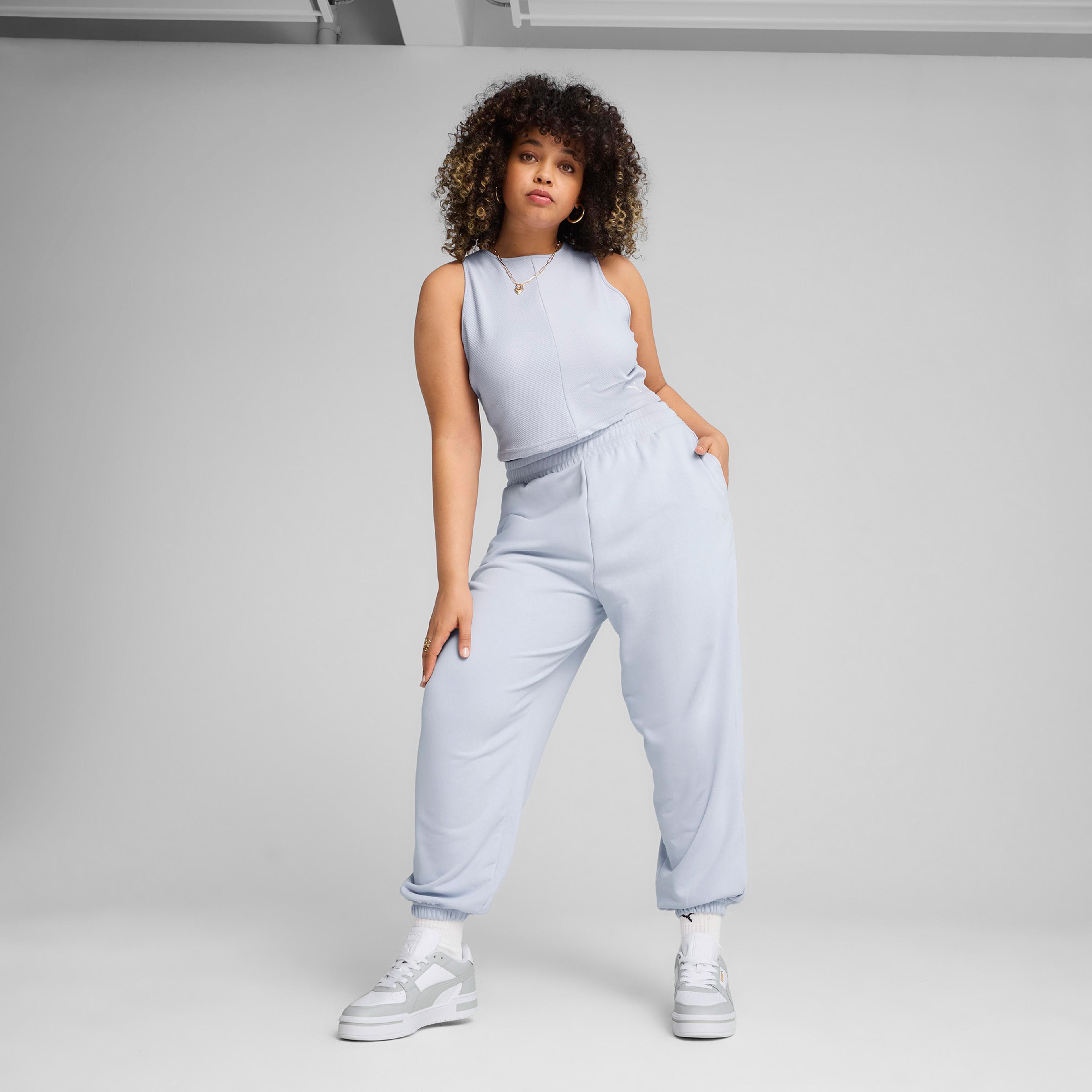 Puma Wardrobe Essentials Ribbed Crop Top Kadın Mavi Atlet