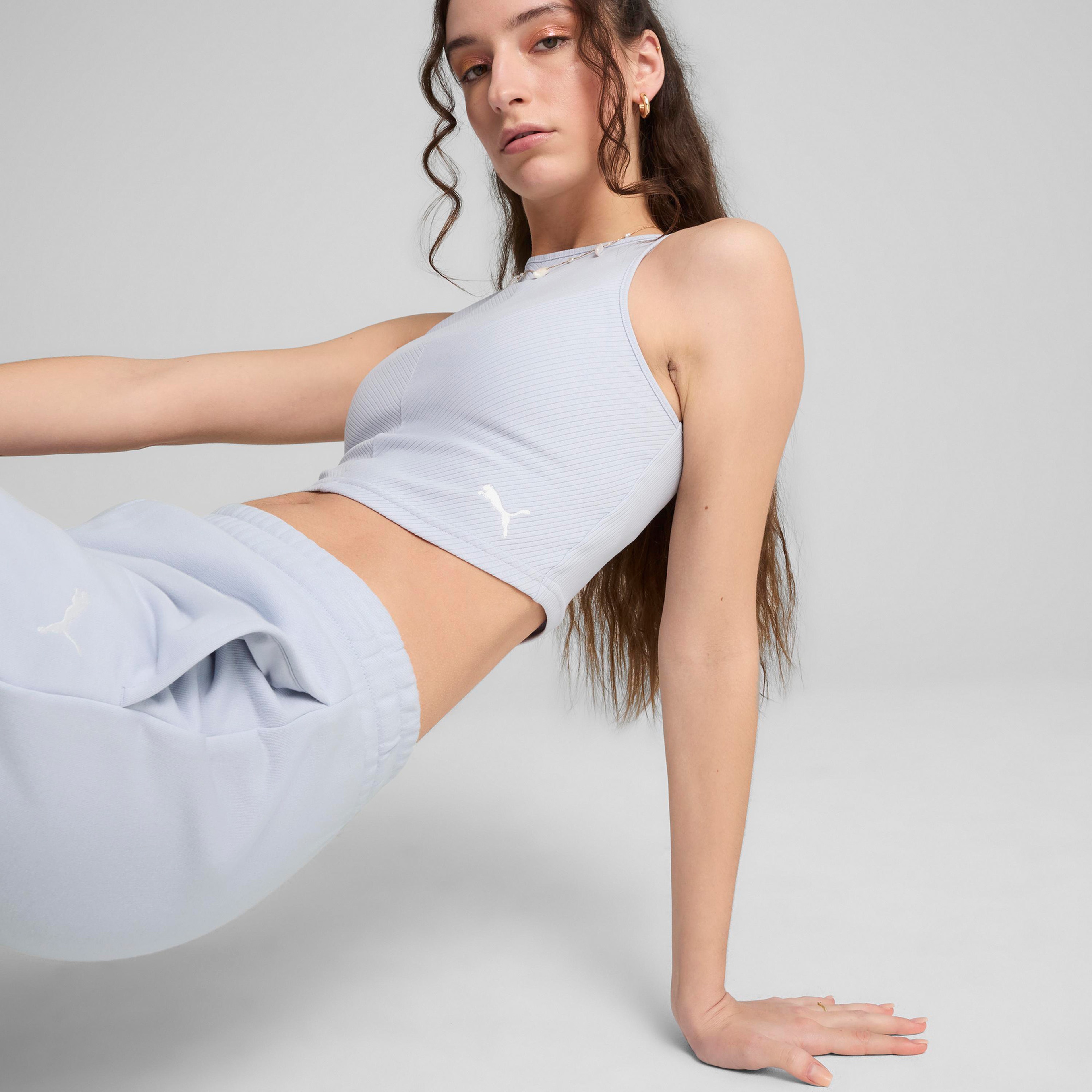 Puma Wardrobe Essentials Ribbed Crop Top Kadın Mavi Atlet