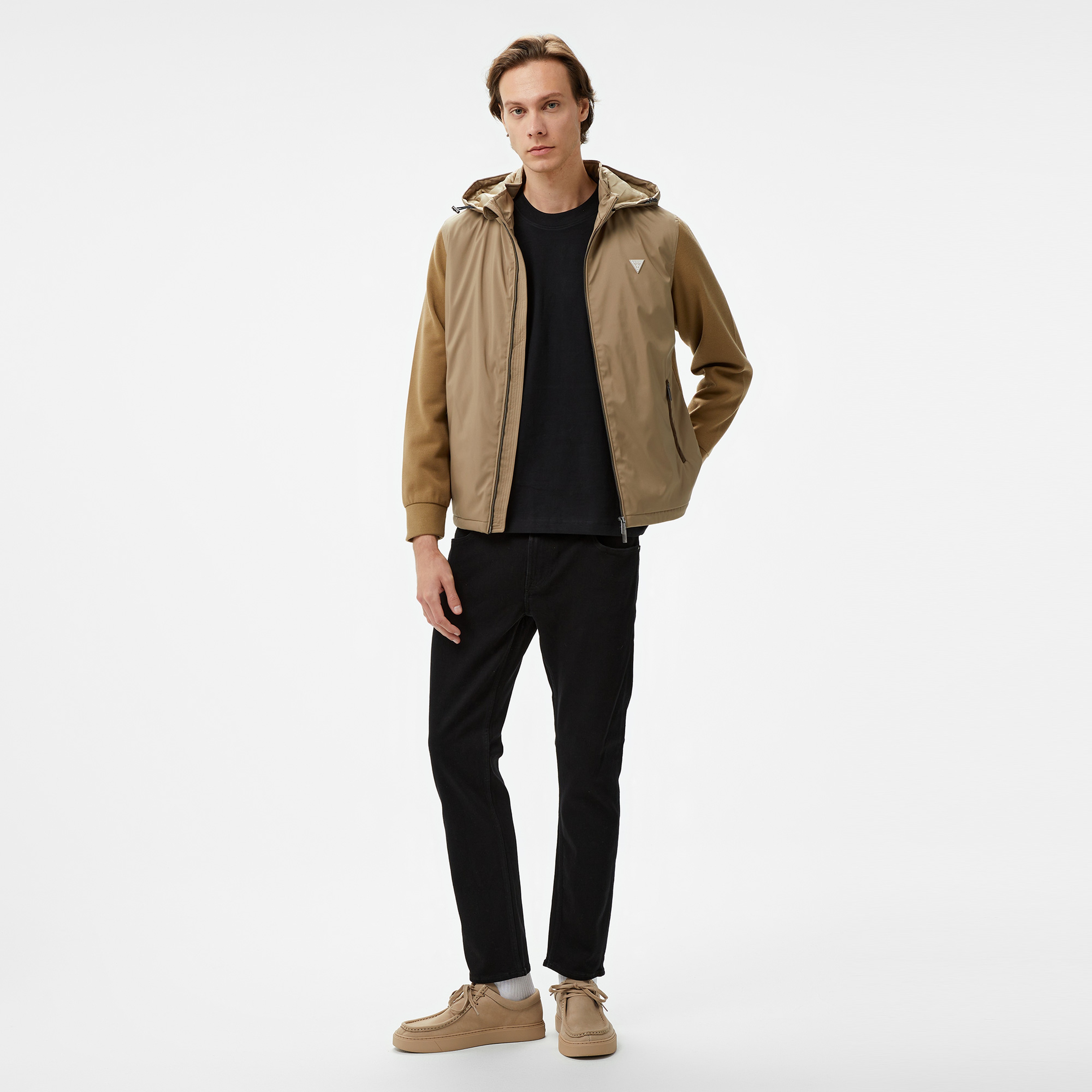 Guess Knitted Wındbreaker Warm Touch Erkek Bej Rüzgarlık