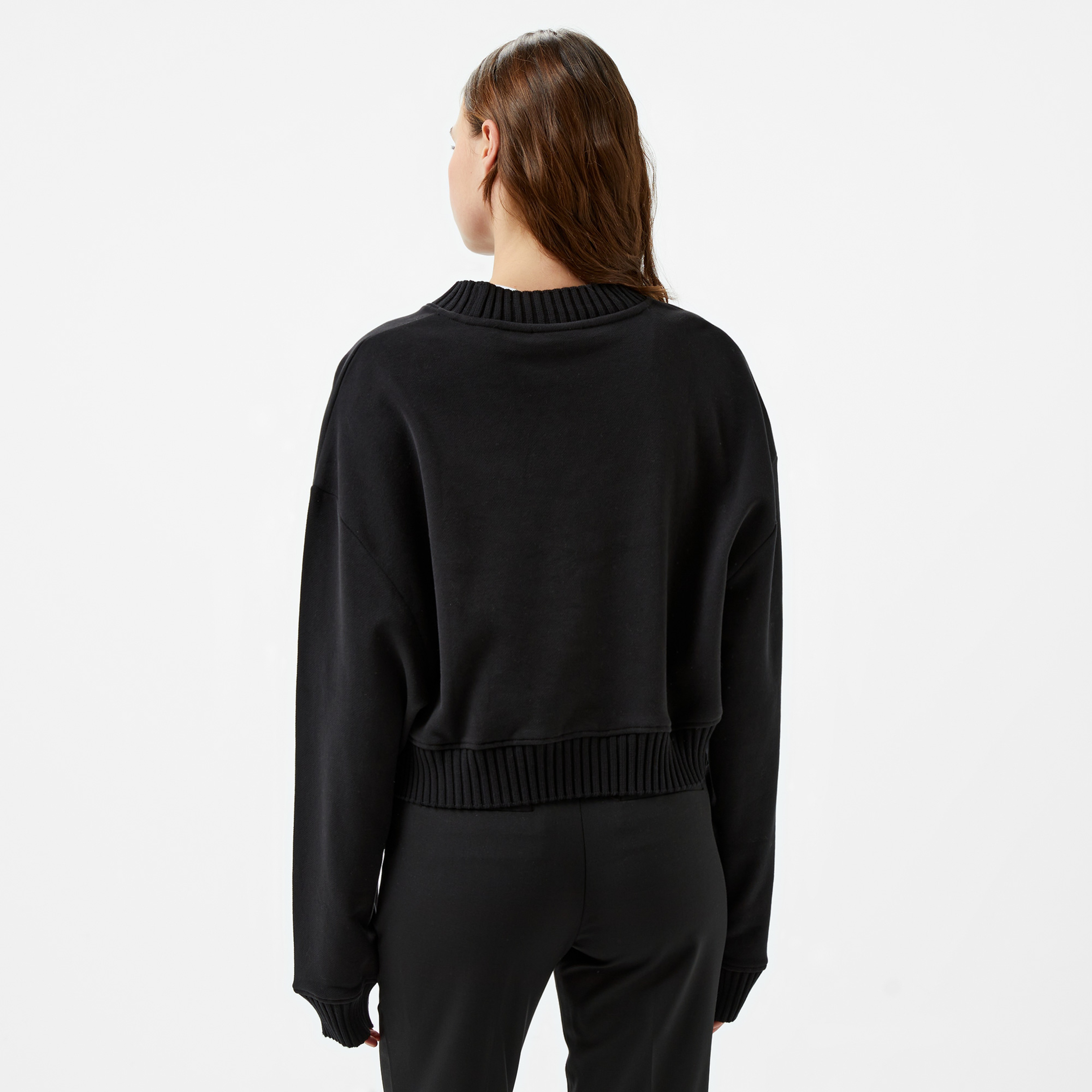 Calvin Klein Jeans Woven Label V-Neck Kadın Siyah Sweatshirt