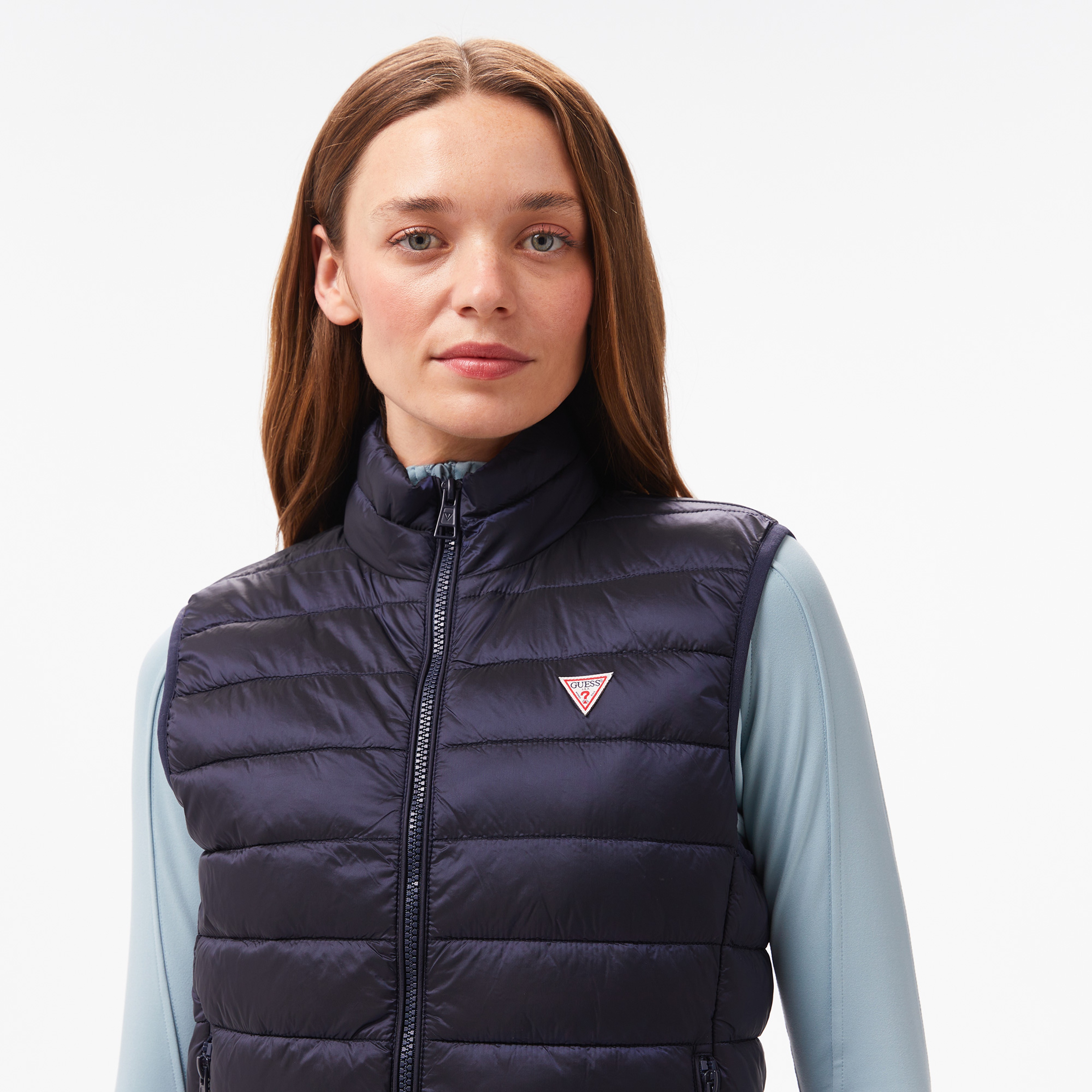 Guess Puffer Vest Iridescent Nylon 40 Kadın Lacivert Yelek