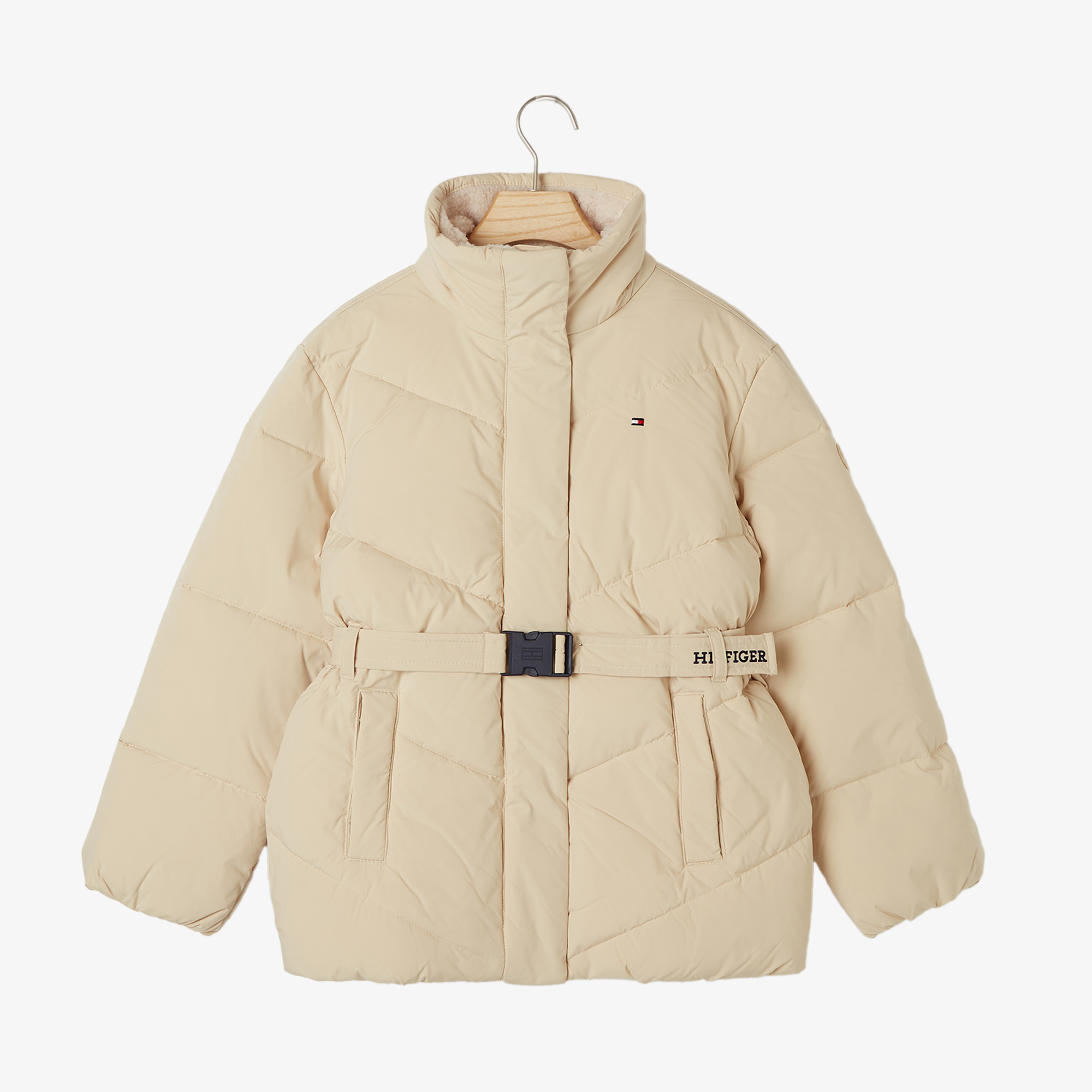 Tommy Hilfiger Teddy Collar Mıd Lenght Puffer Çocuk Bej Ceket