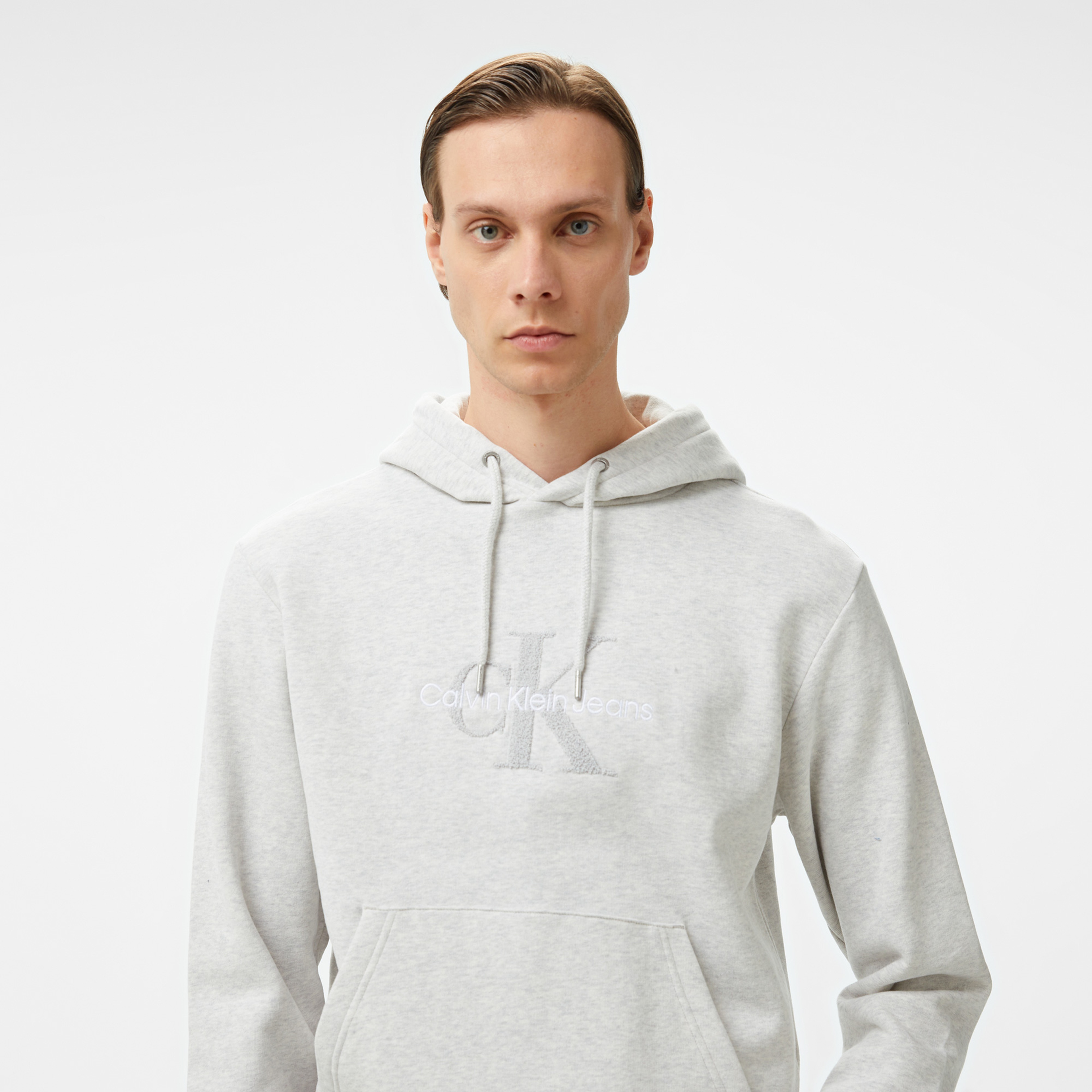 Calvin Klein Jeans Chenılle Monologo Erkek Gri Hoodie