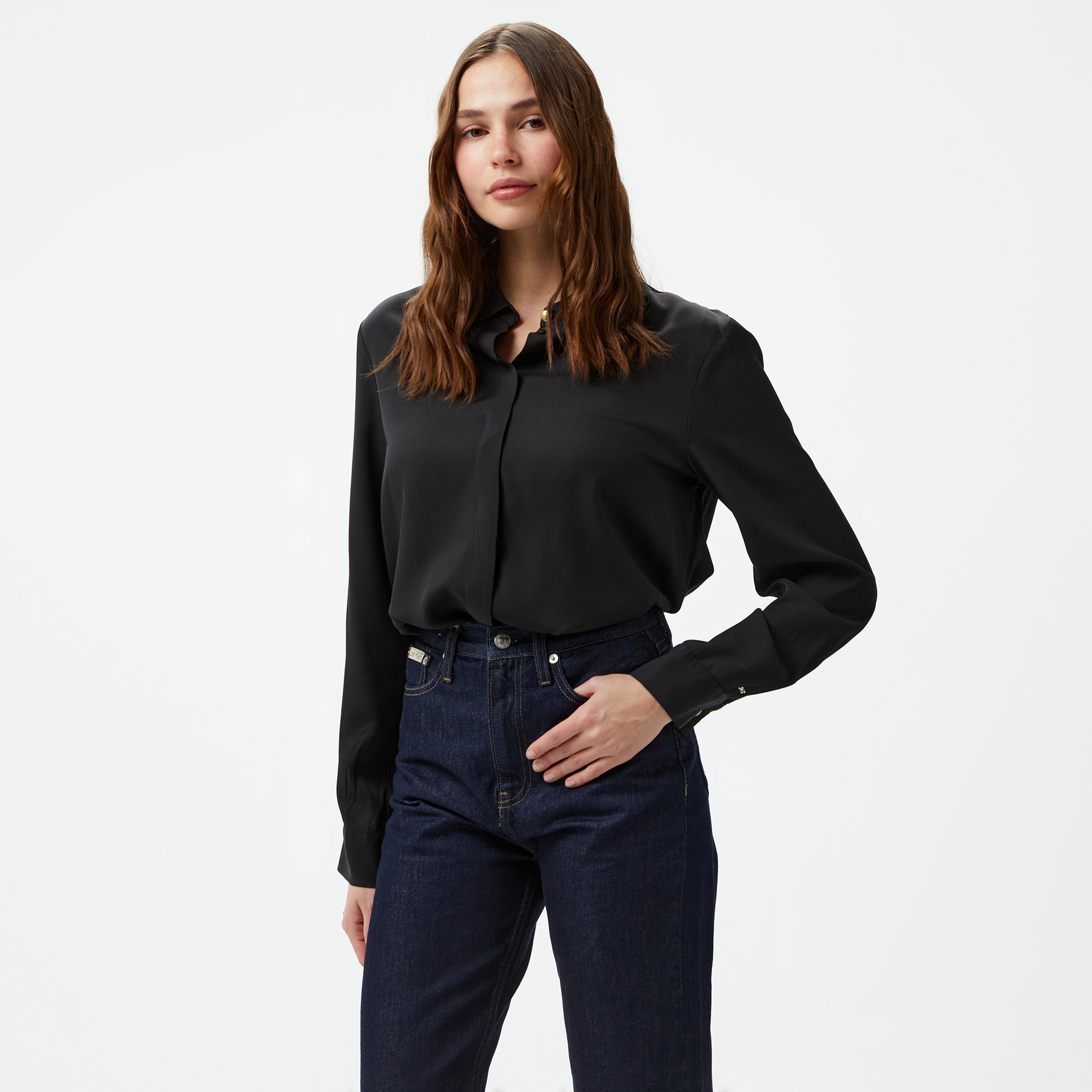 Tommy Hilfiger Fluid Viscose Regular Kadın Siyah Gömlek