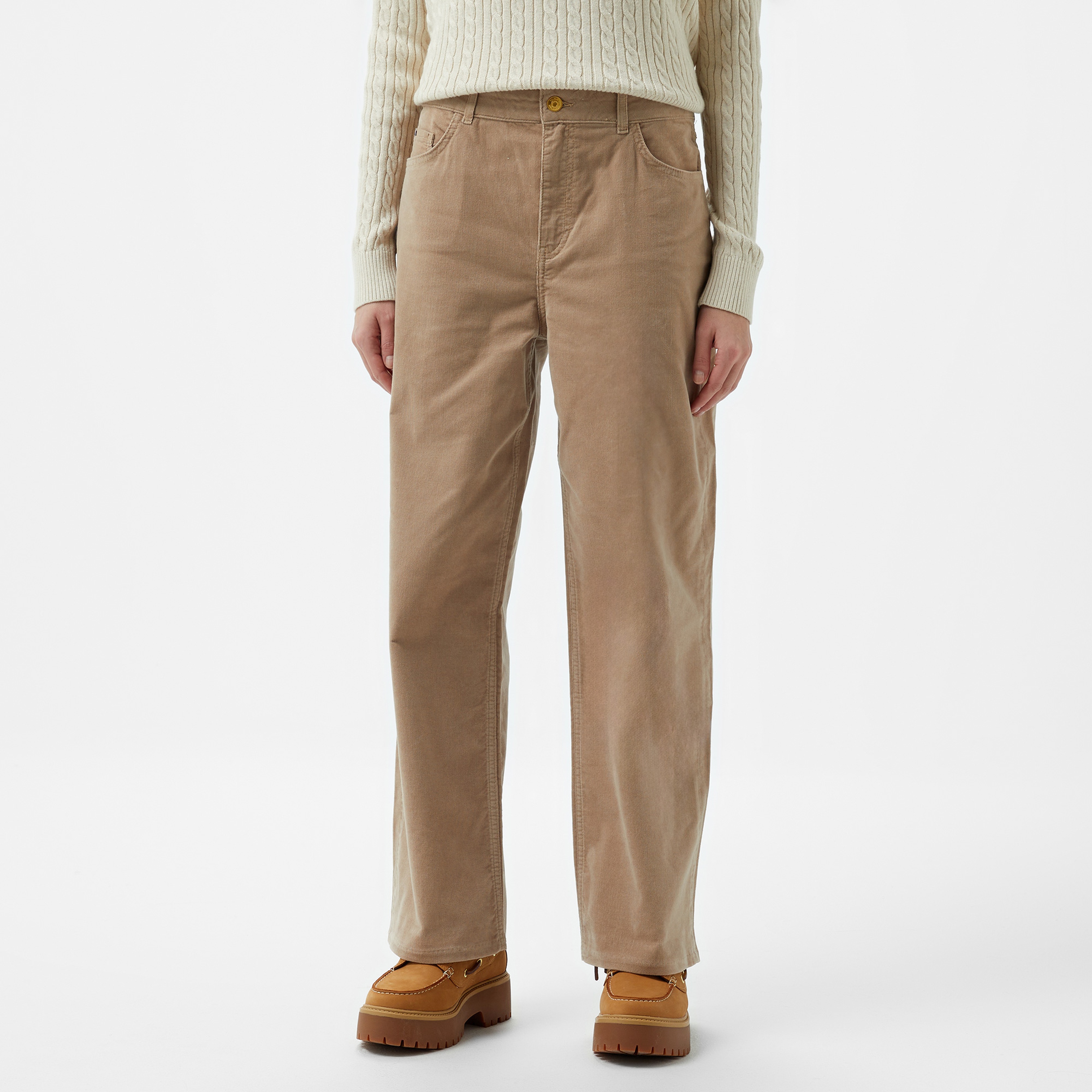 Tommy Hilfiger Corduroy Relaxed Straight Kadın Bej Pantolon