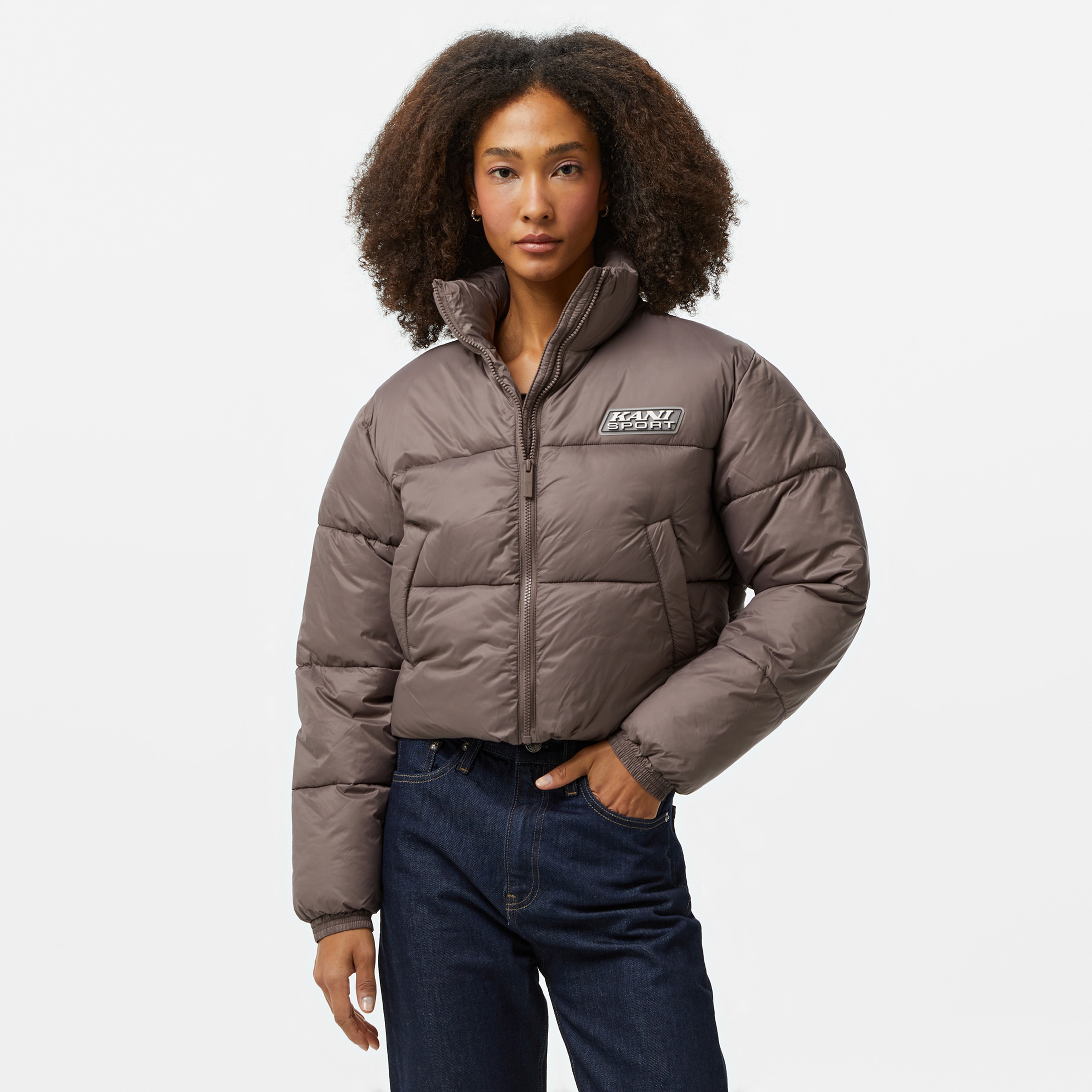 Karl Kani Sport Patch Crop Puffer Kadın Bej Ceket
