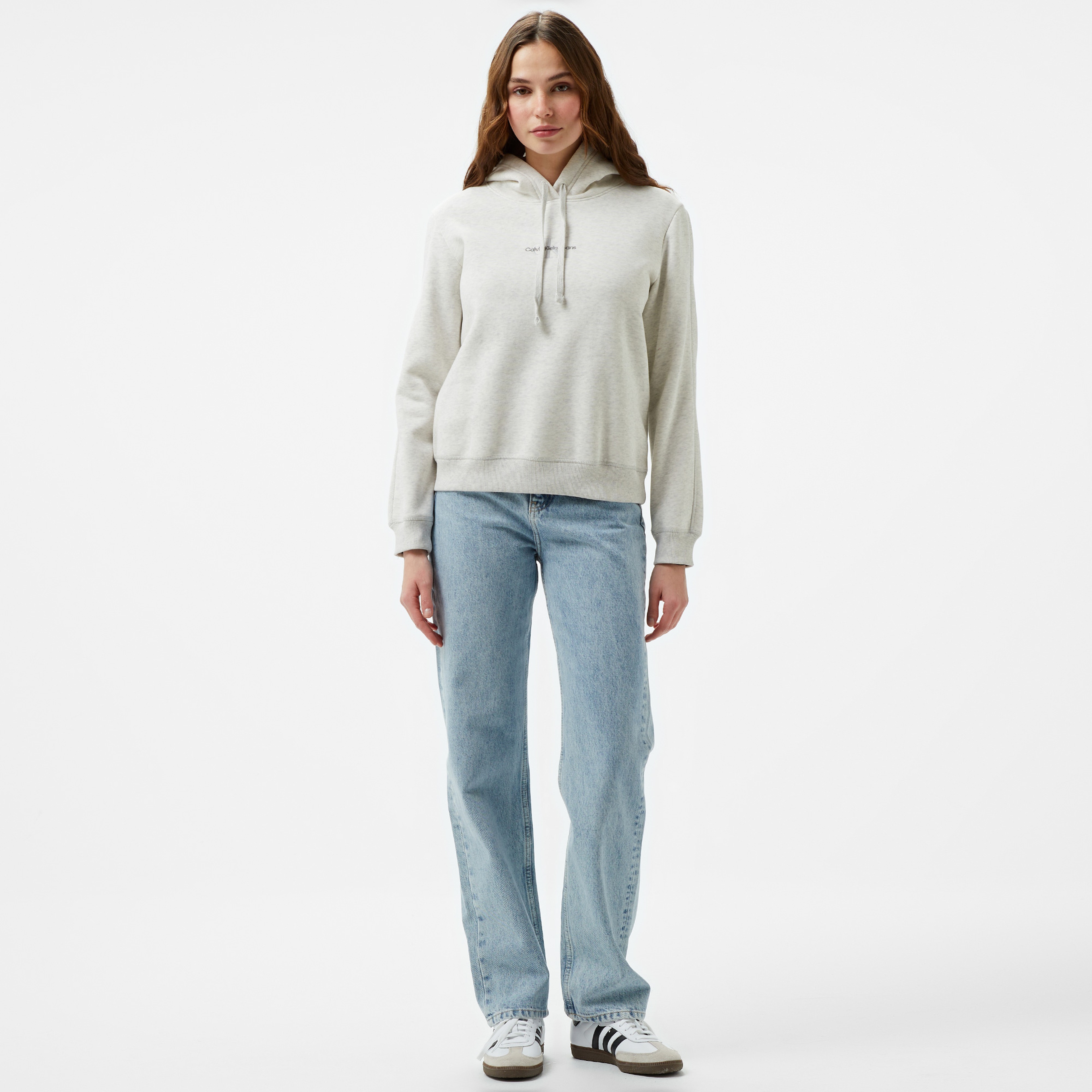 Calvin Klein Jeans Monologo Regular Kadın Gri Hoodie