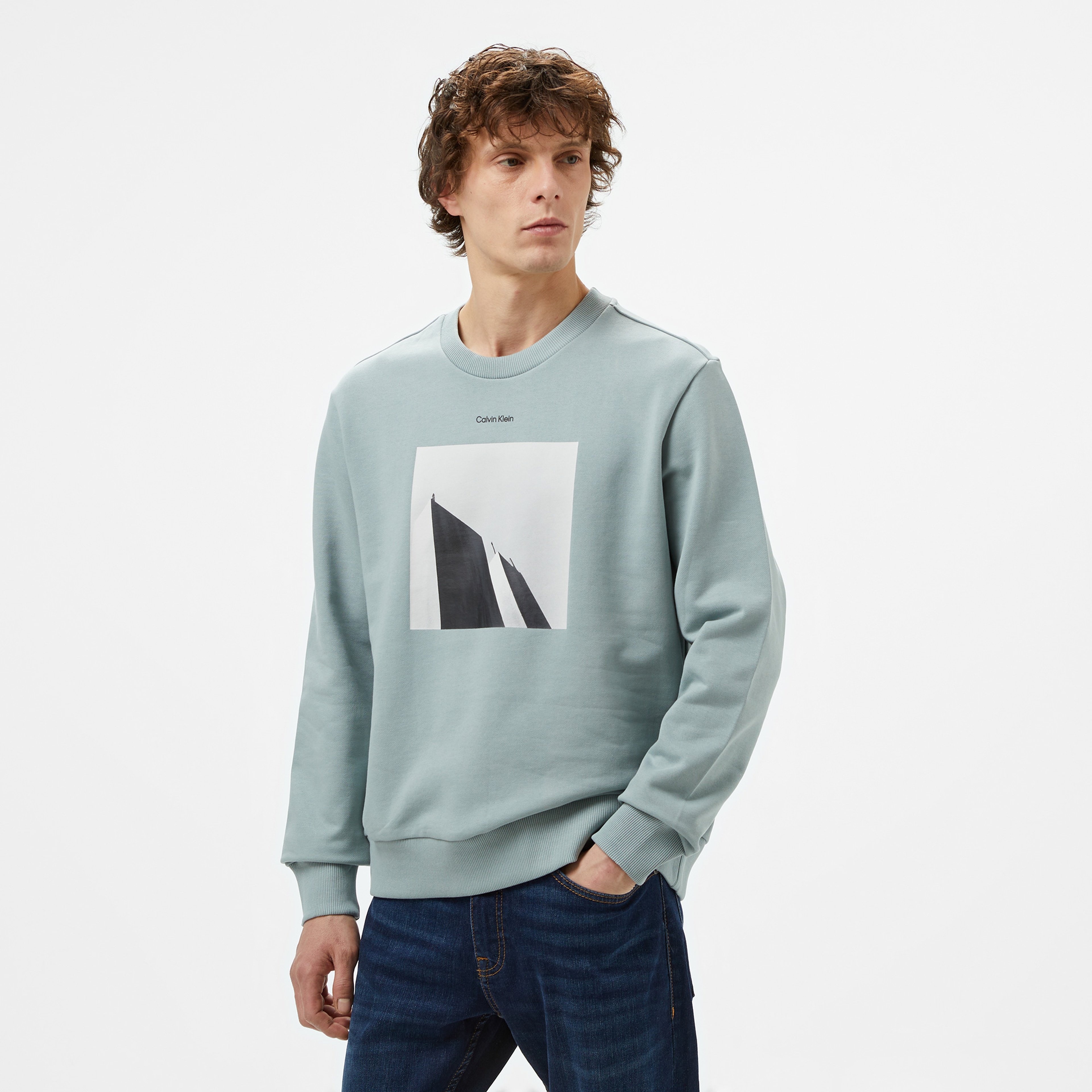 Calvin Klein City Photo Print Erkek Gri Sweatshirt