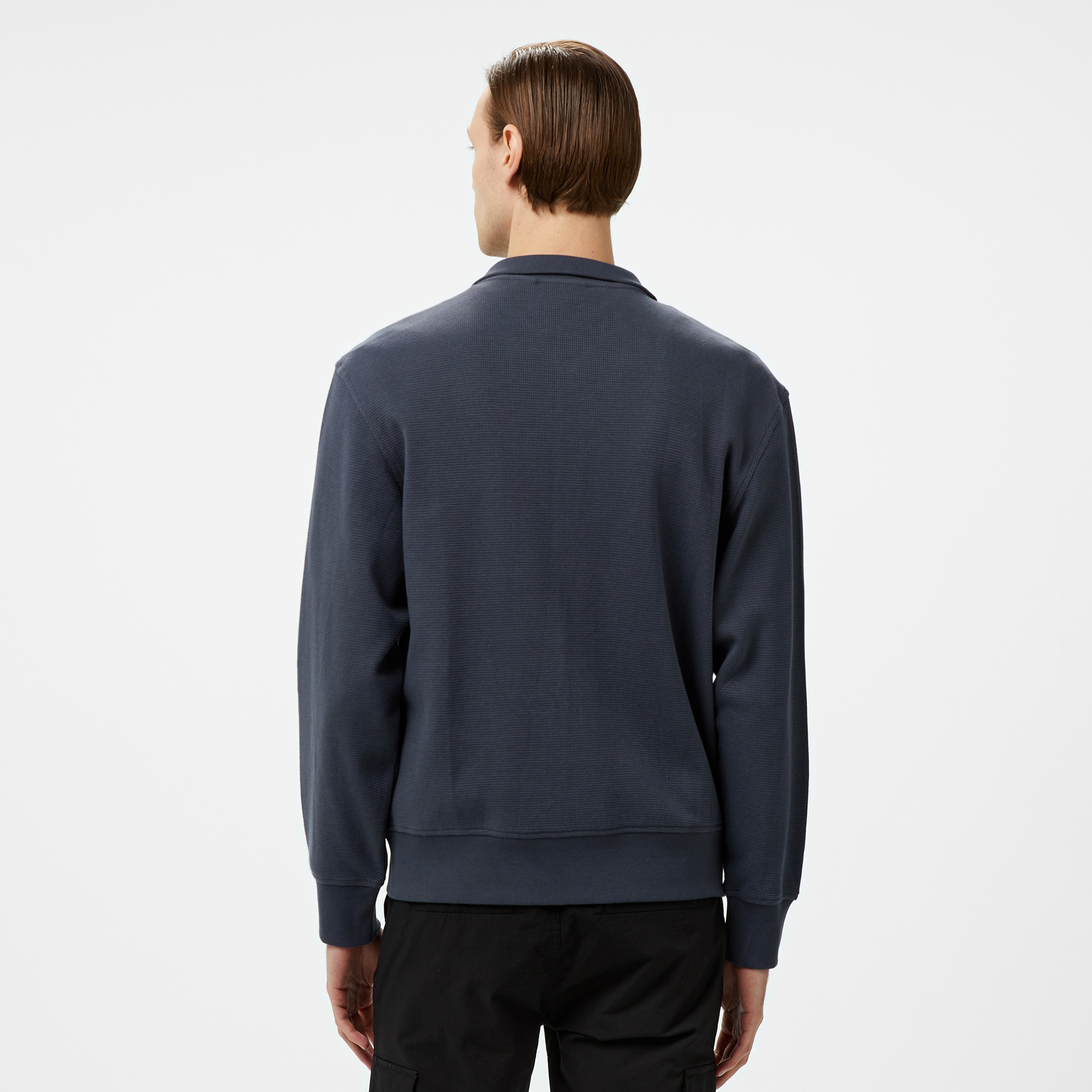 Calvin Klein Jeans Woven Label Waffle Zip Through Erkek Siyah Sweatshirt