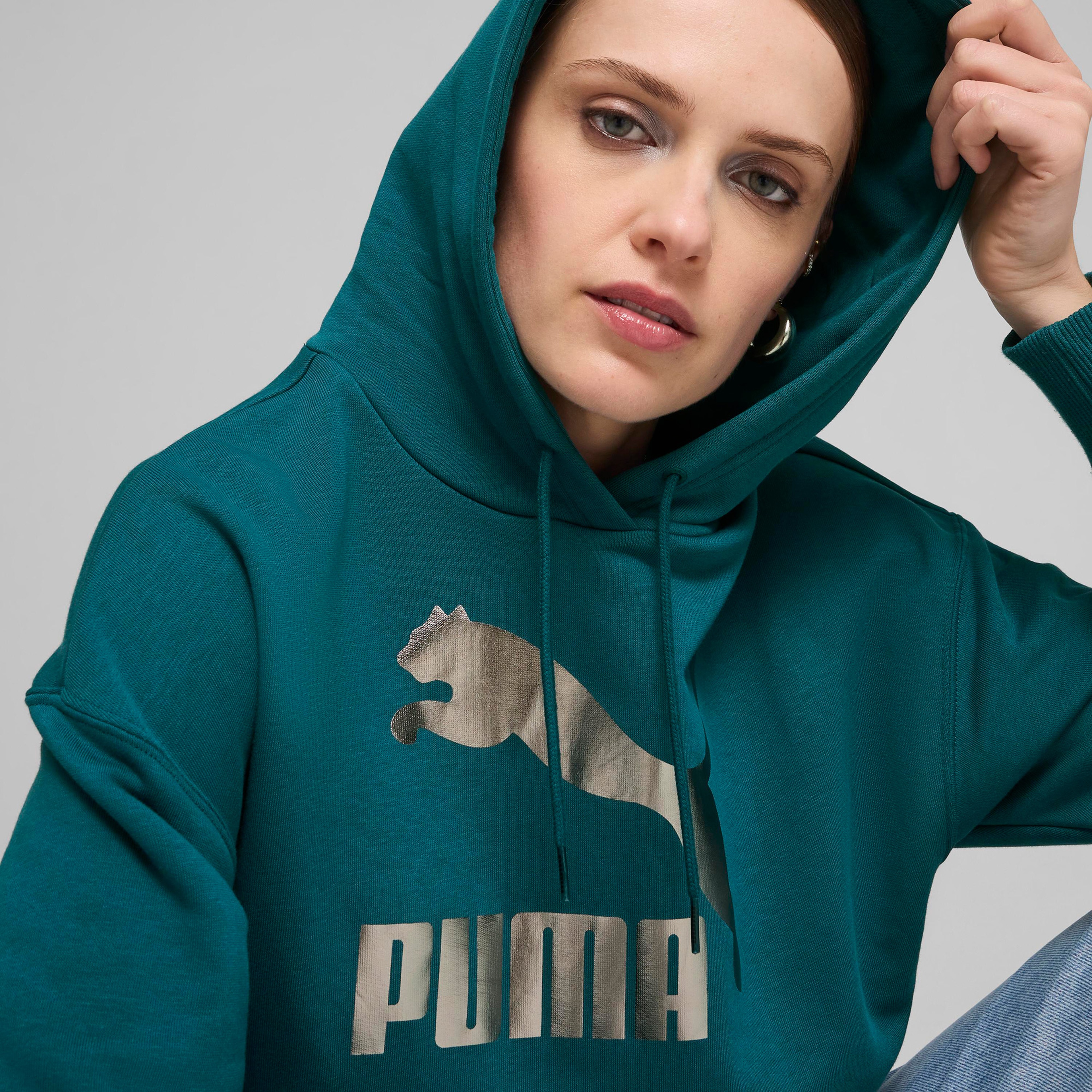 Puma Classics Shiny Logo Kadın Yeşil Sweatshirt