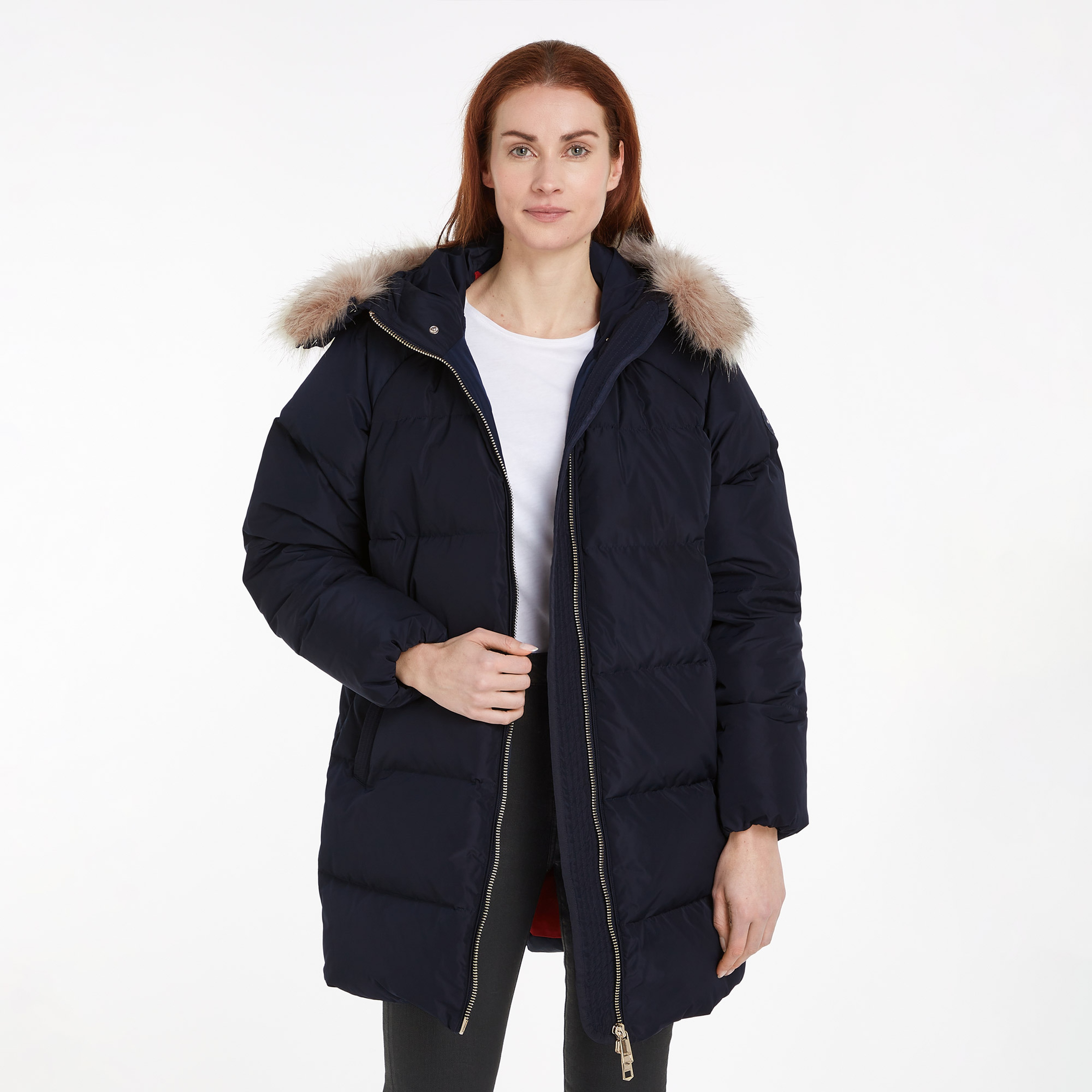 Tommy Hilfiger Down Wıth Fur Kadın Mavi Mont