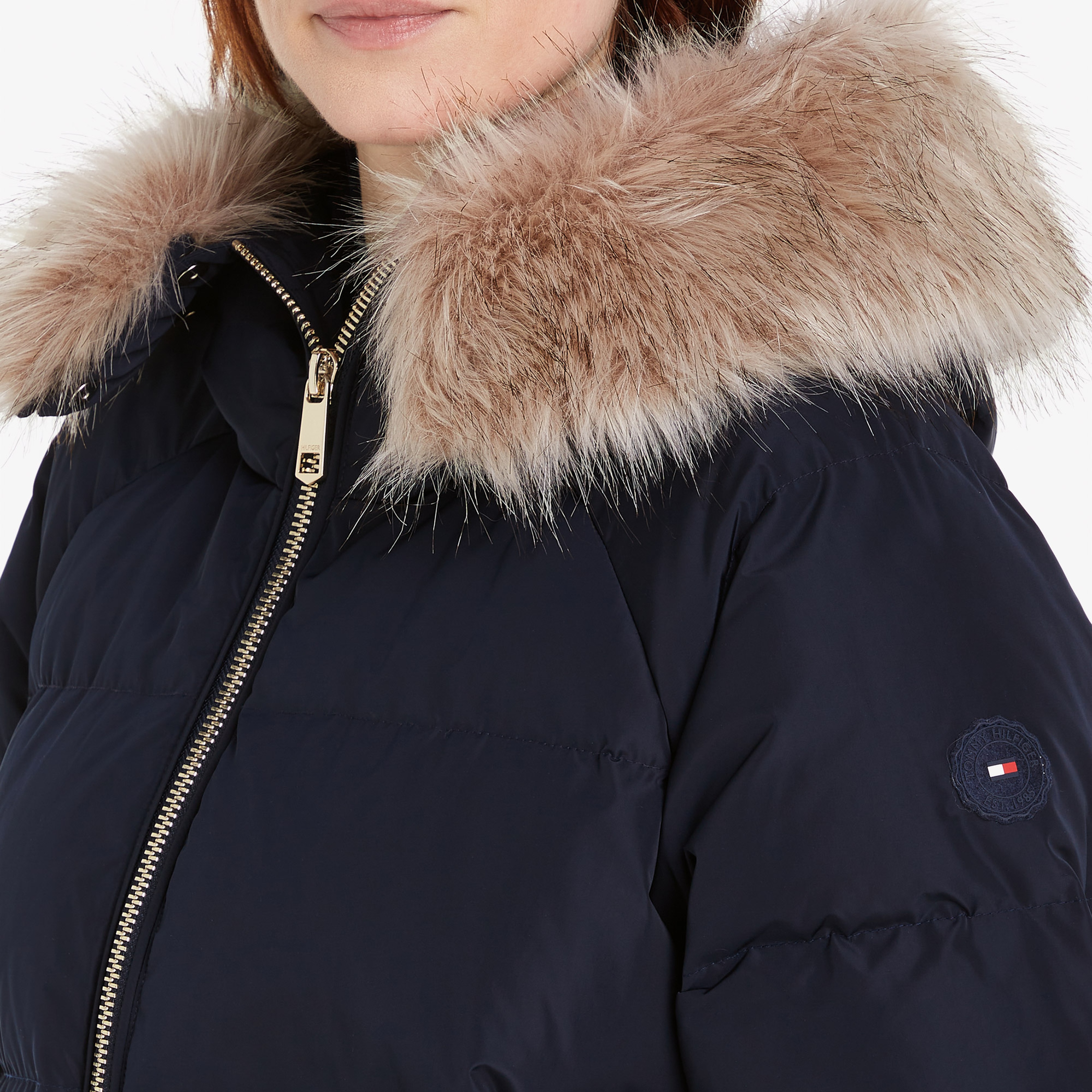 Tommy Hilfiger Down Wıth Fur Kadın Mavi Mont