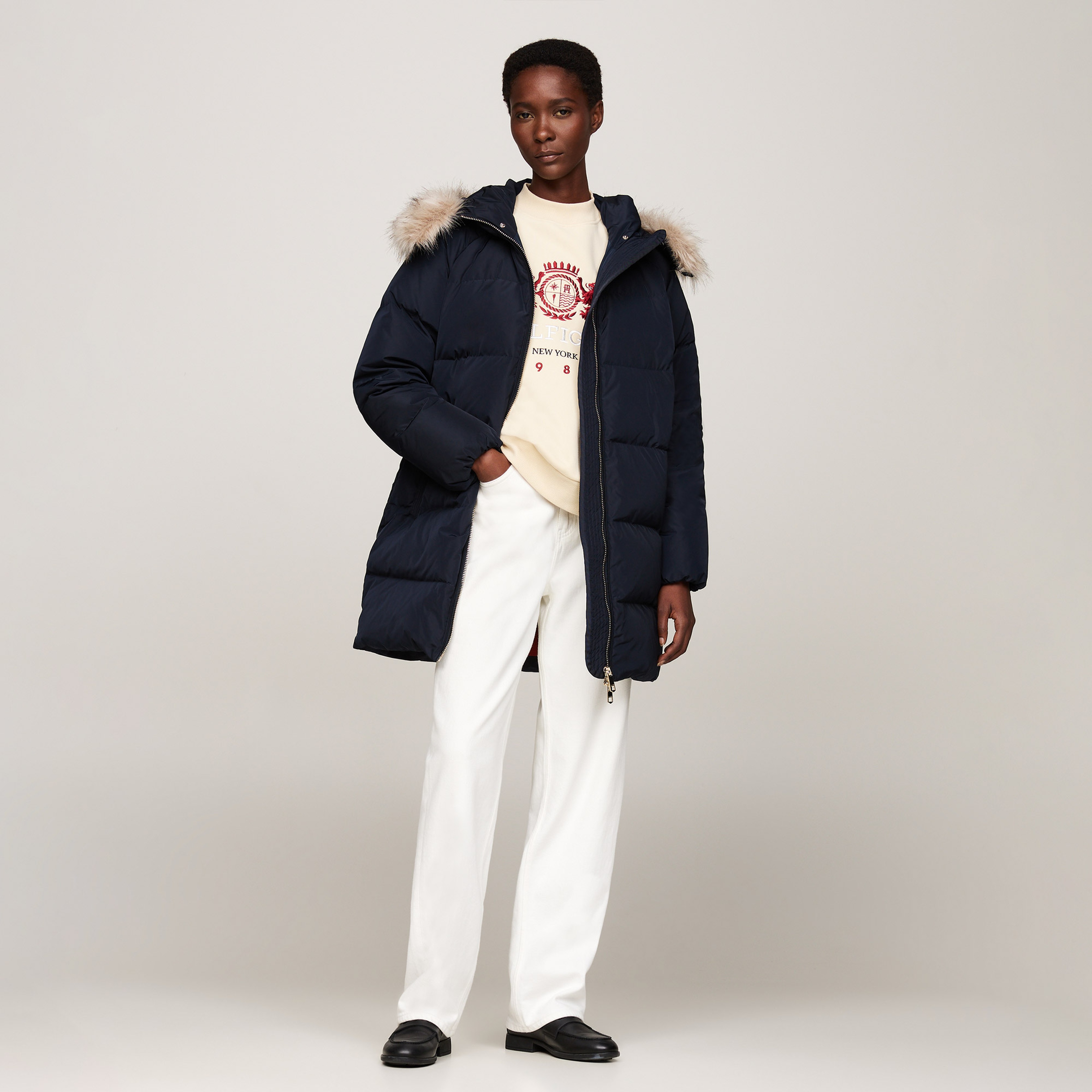 Tommy Hilfiger Down Wıth Fur Kadın Mavi Mont