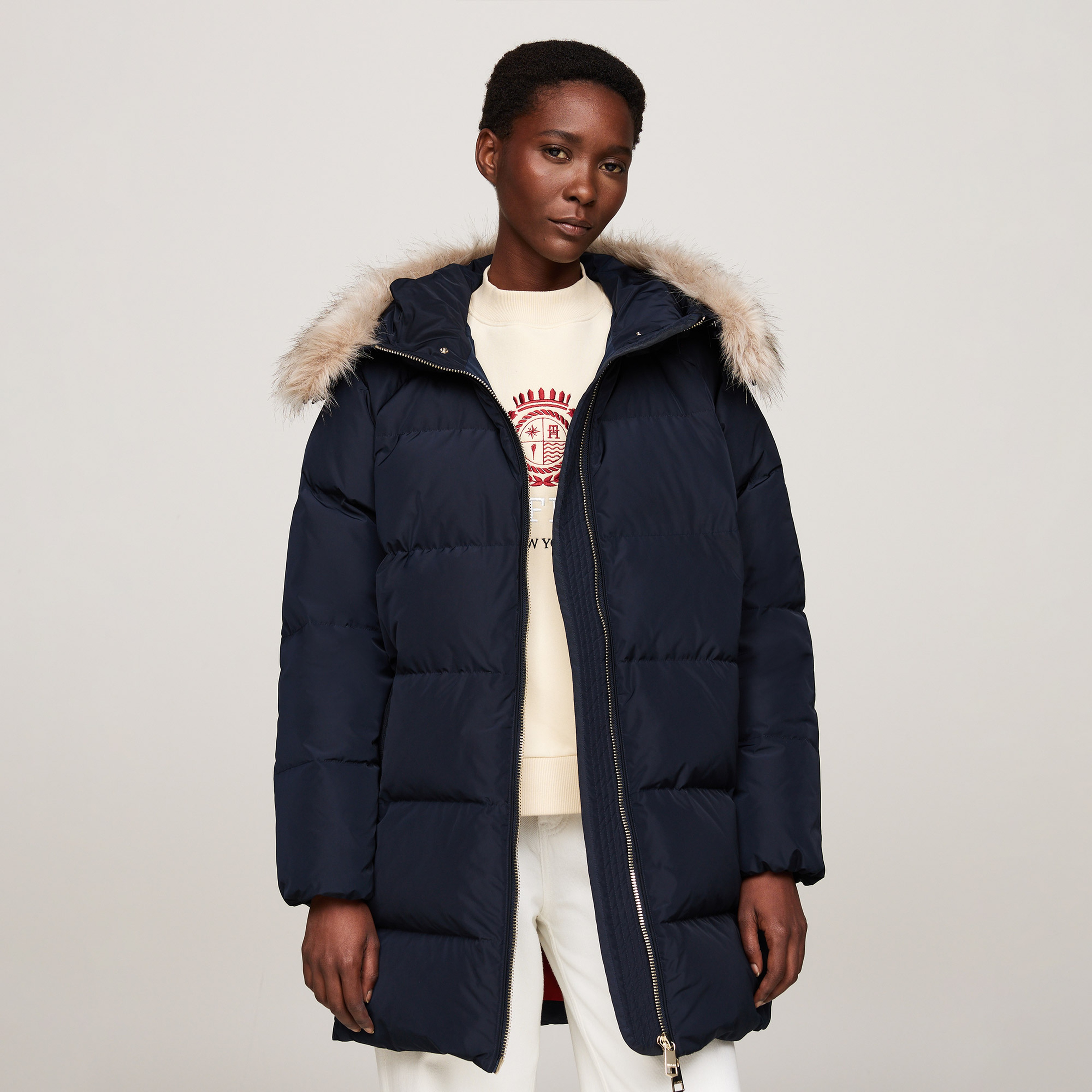 Tommy Hilfiger Down Wıth Fur Kadın Mavi Mont