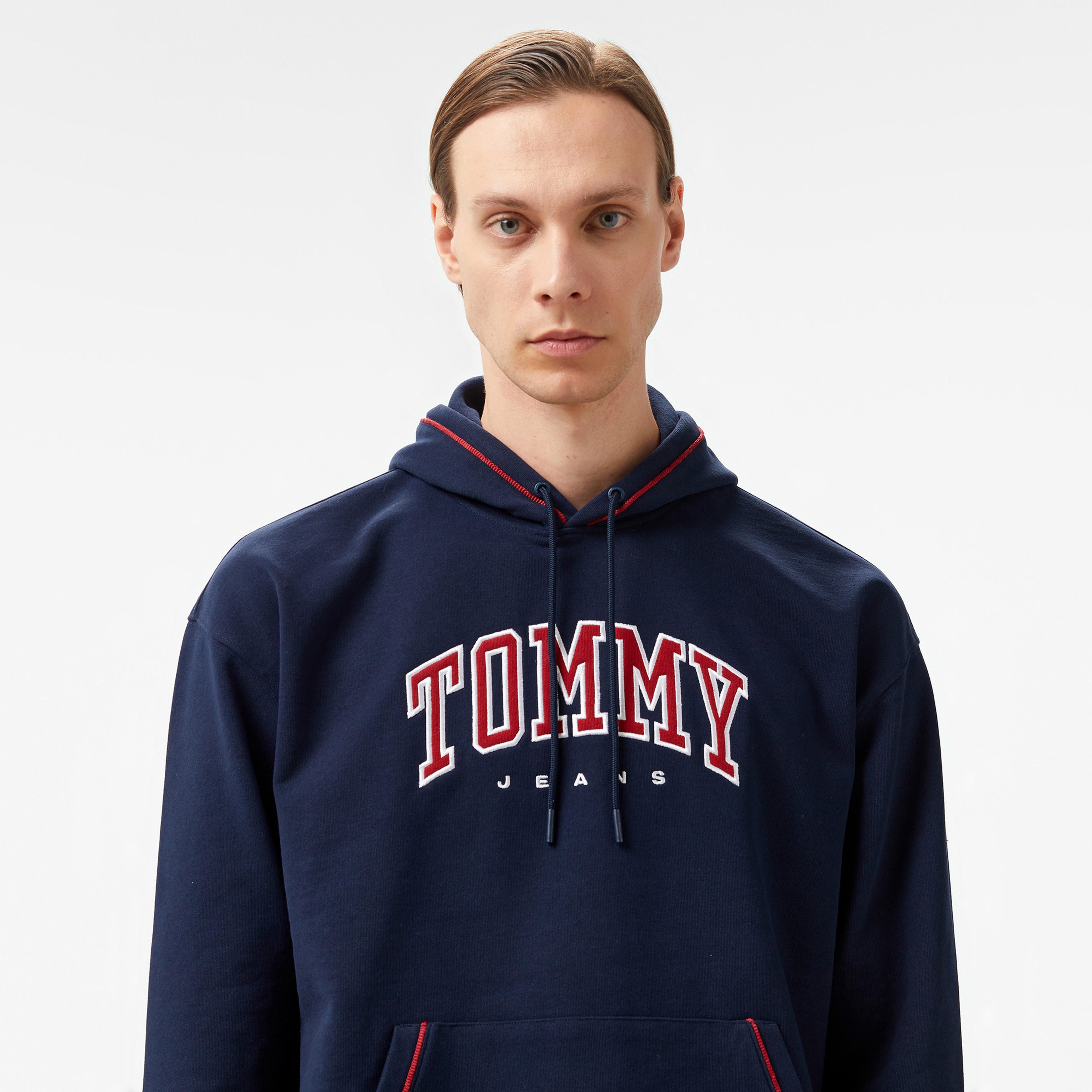 Tommy Hilfiger Jeans Varsity Pipping Hood Erkek Lacivert Hoodie
