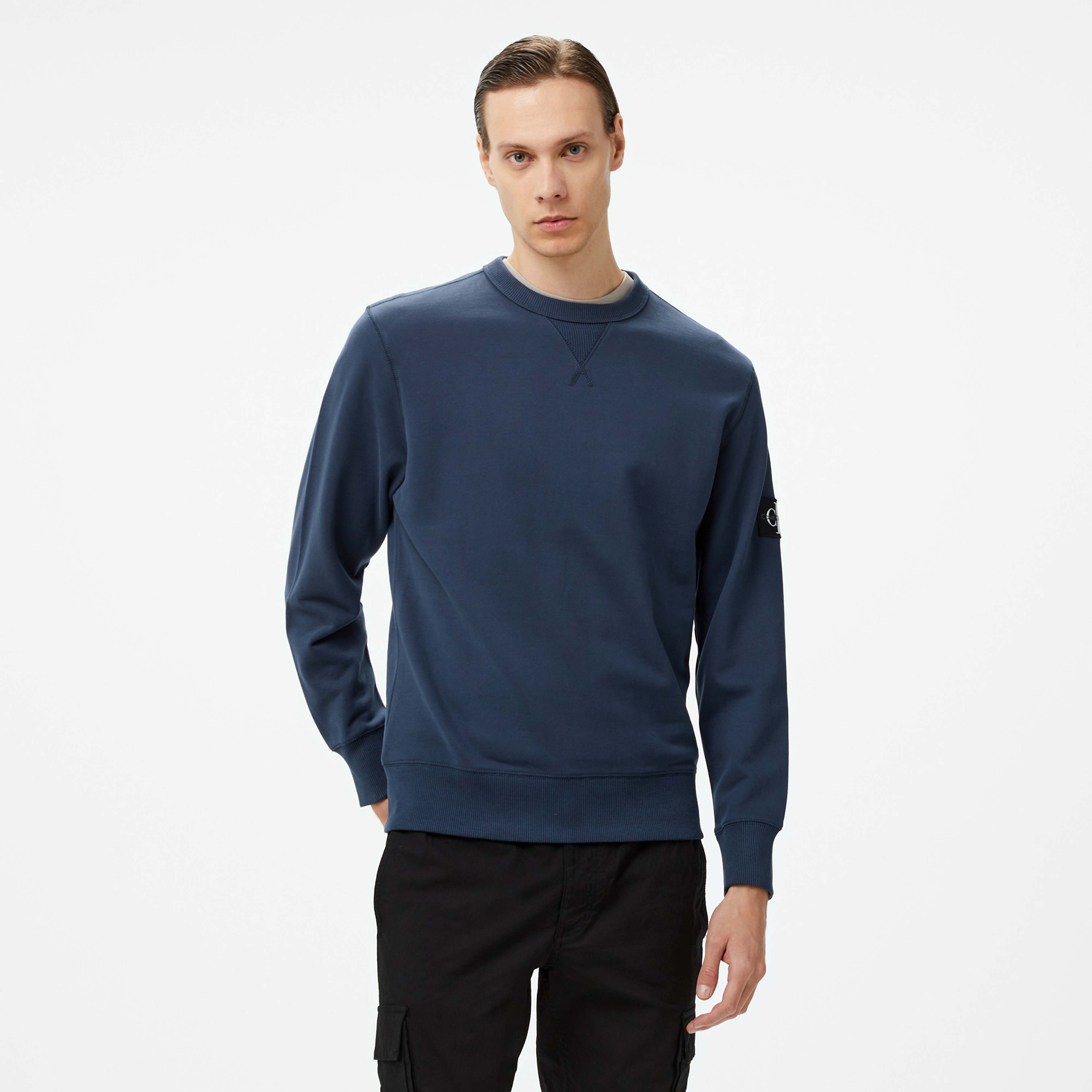 Calvin Klein Jeans Badge Crew Neck Erkek Lacivert Sweatshirt