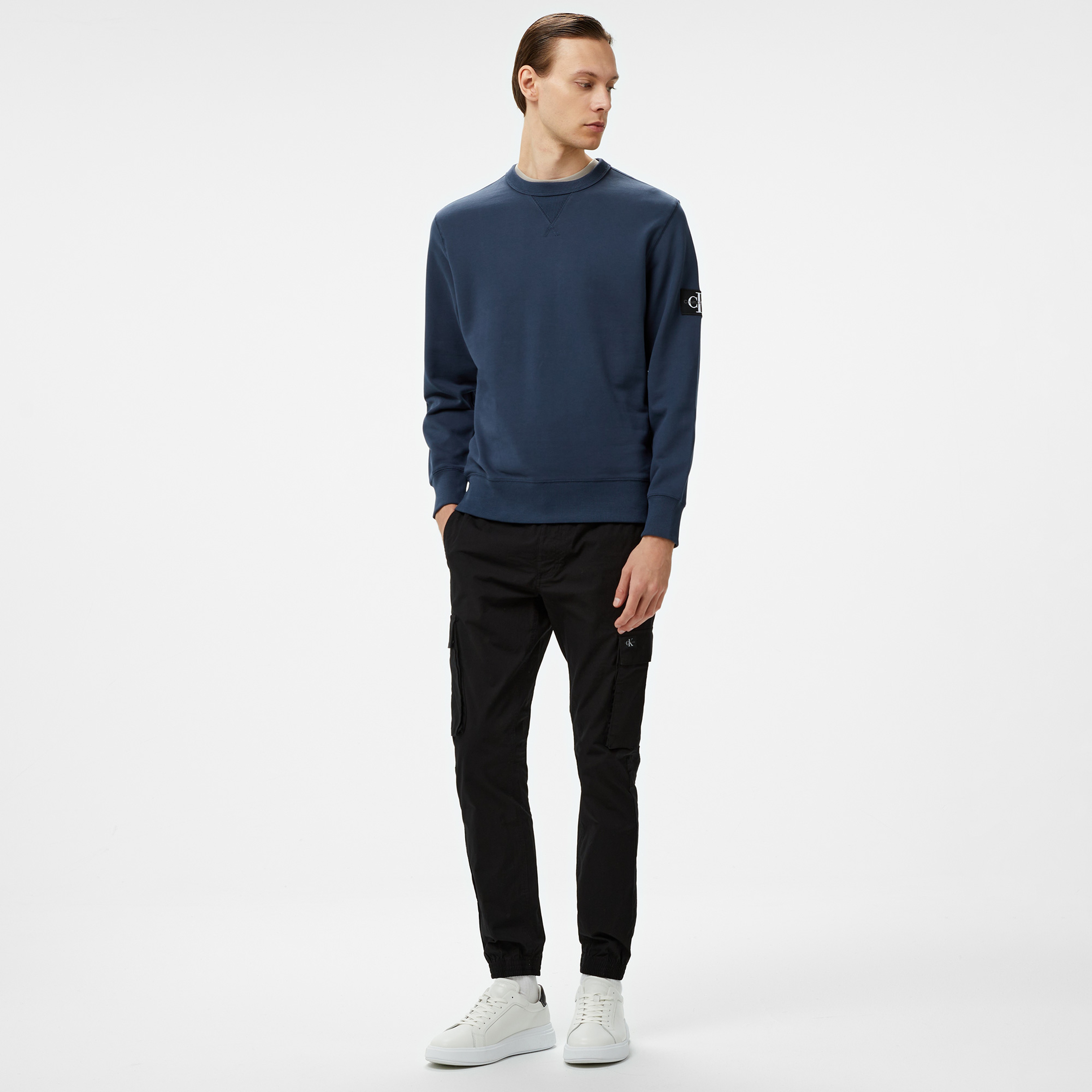 Calvin Klein Jeans Badge Crew Neck Erkek Lacivert Sweatshirt