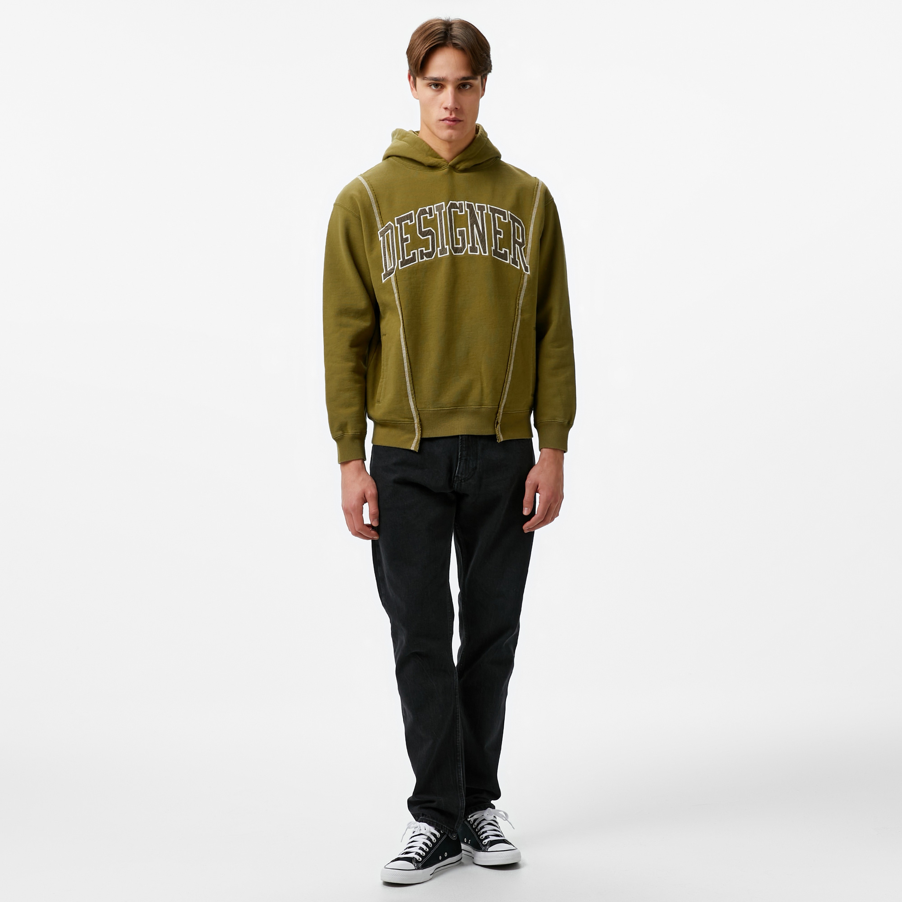 Market Designer Split Erkek Haki Sweatshirt