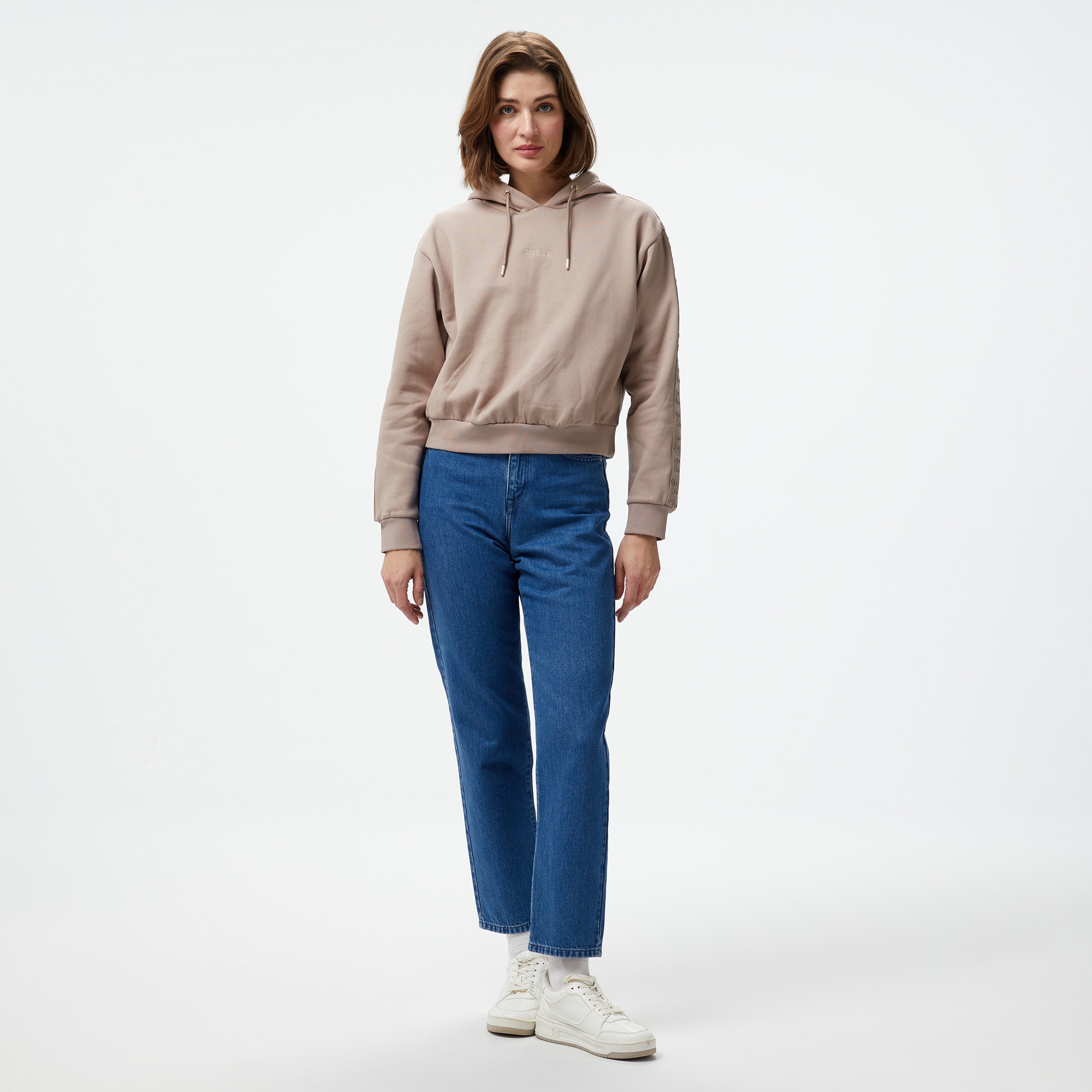 Guess Stacie Cotton Dainty Fleece Kadın Gri Sweatshirt