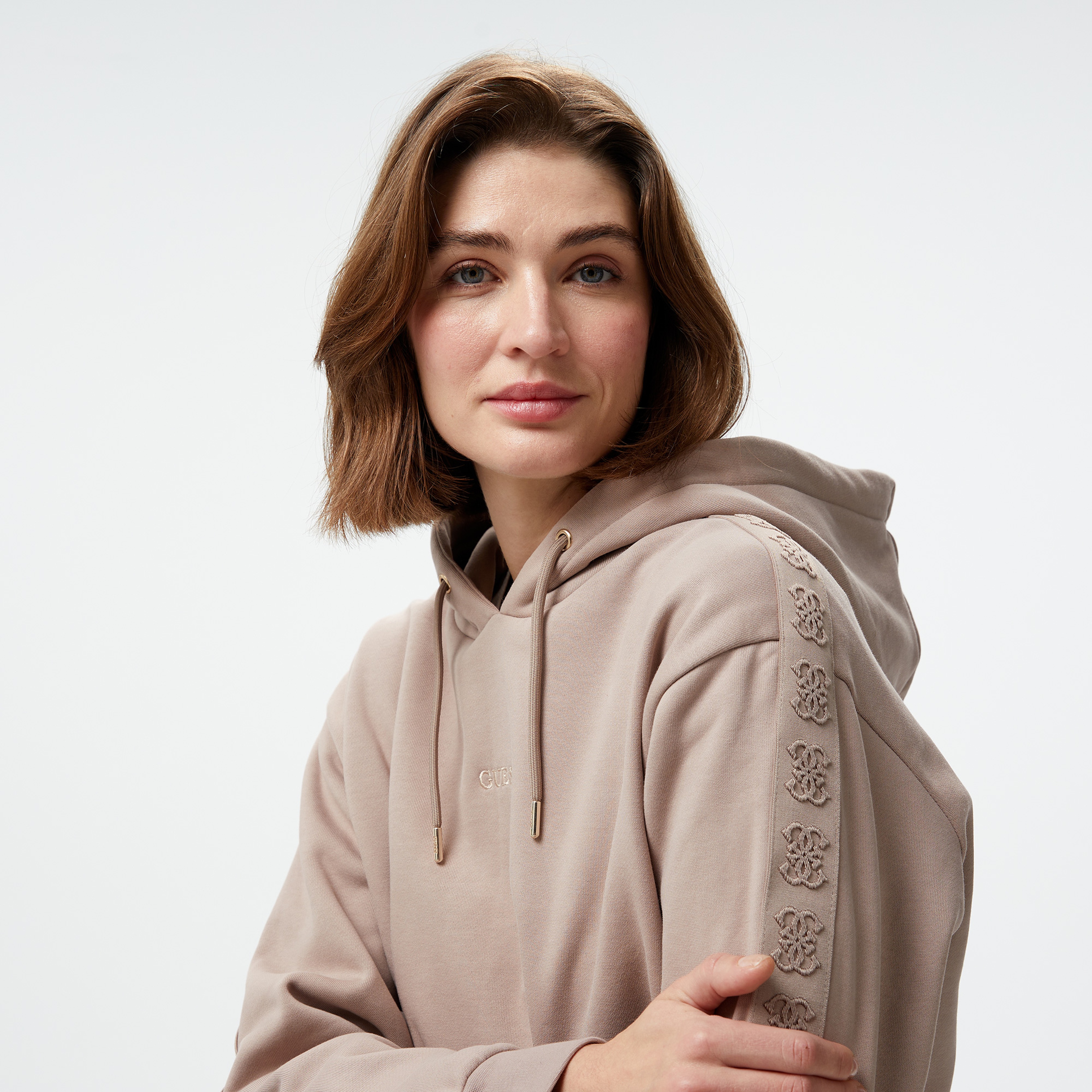 Guess Stacie Cotton Dainty Fleece Kadın Gri Sweatshirt