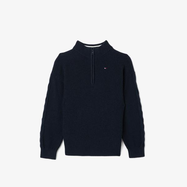 Tommy Hilfiger Turtleneck Half Zip Çocuk Mavi Kazak