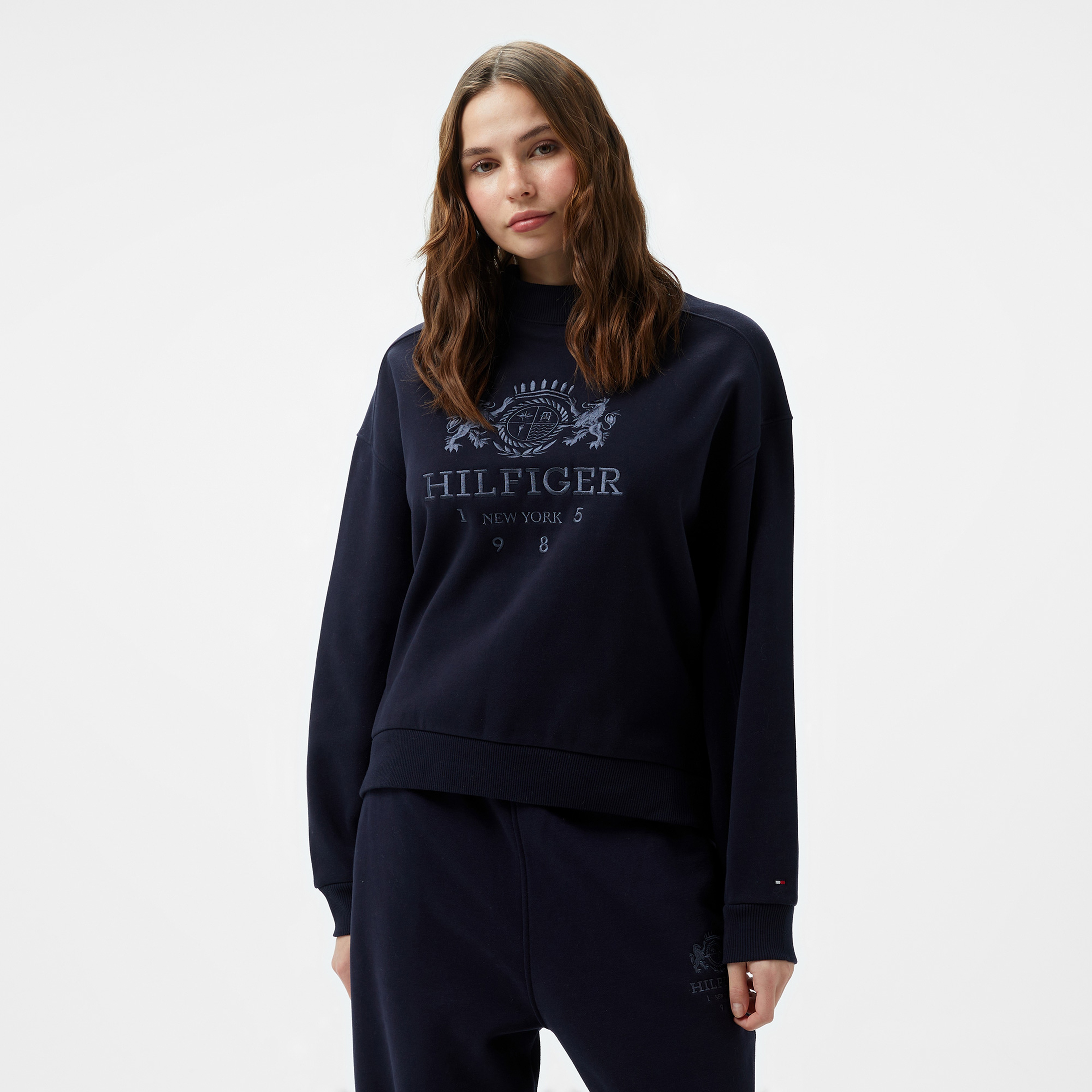 Tommy Hilfiger Varsity Crest Kadın Mavi Sweatshirt